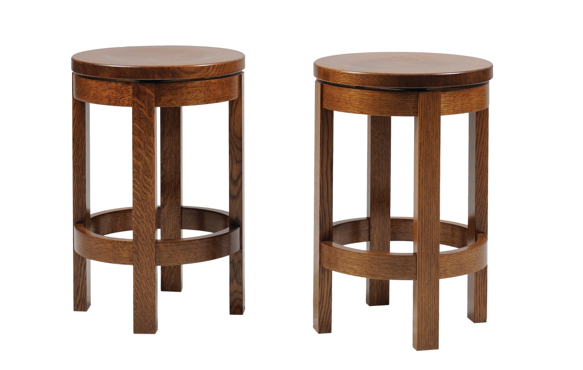 blakely 24" mission barrel bar stools in quartersawn white oak with michael's cherry stain