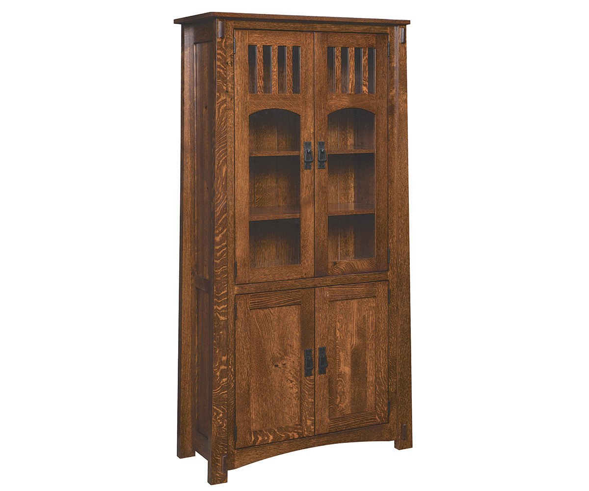 amish bookcase shown in brown maple