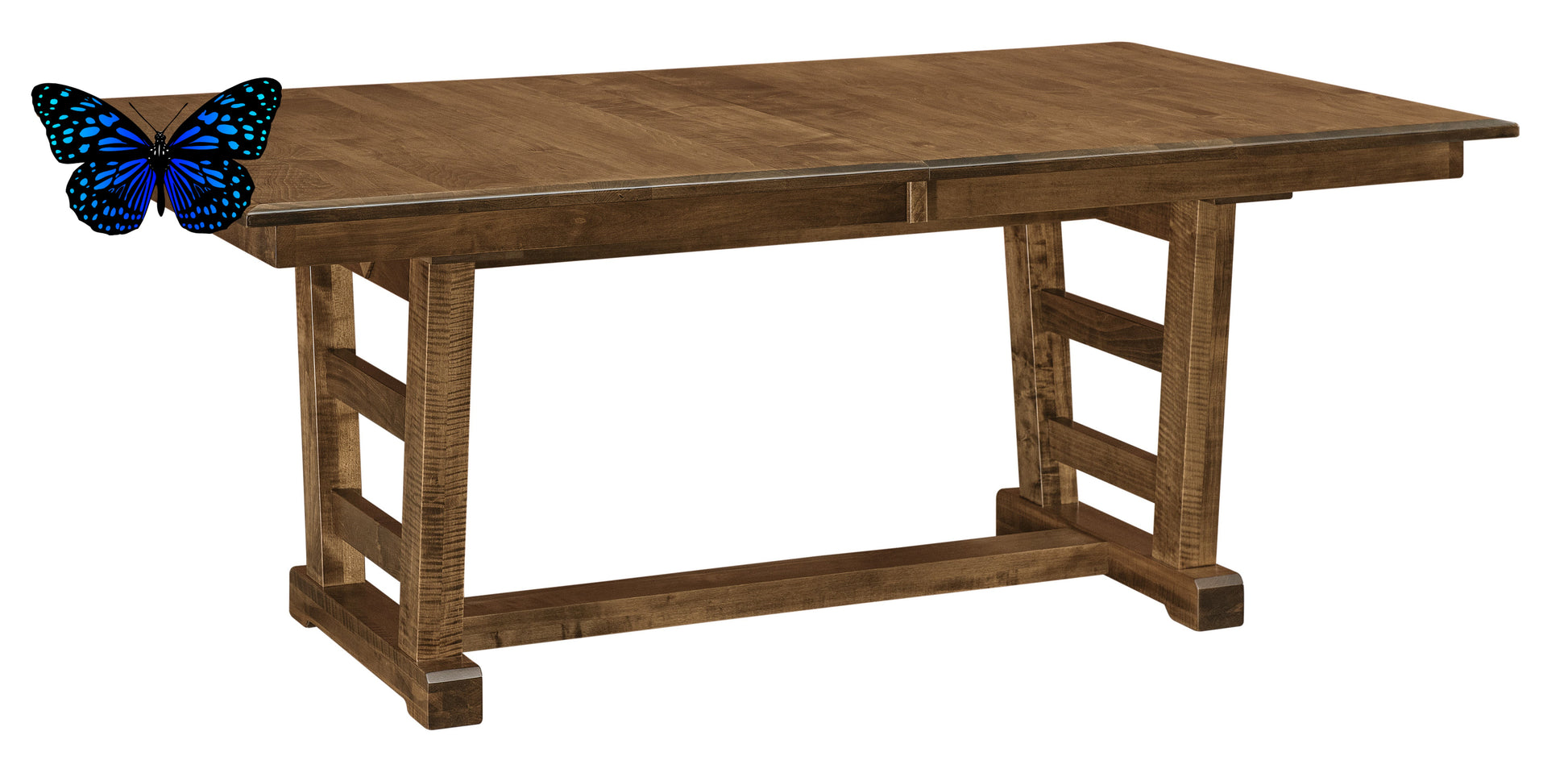 brinkley trestle table shown in brown maple with an almond stain