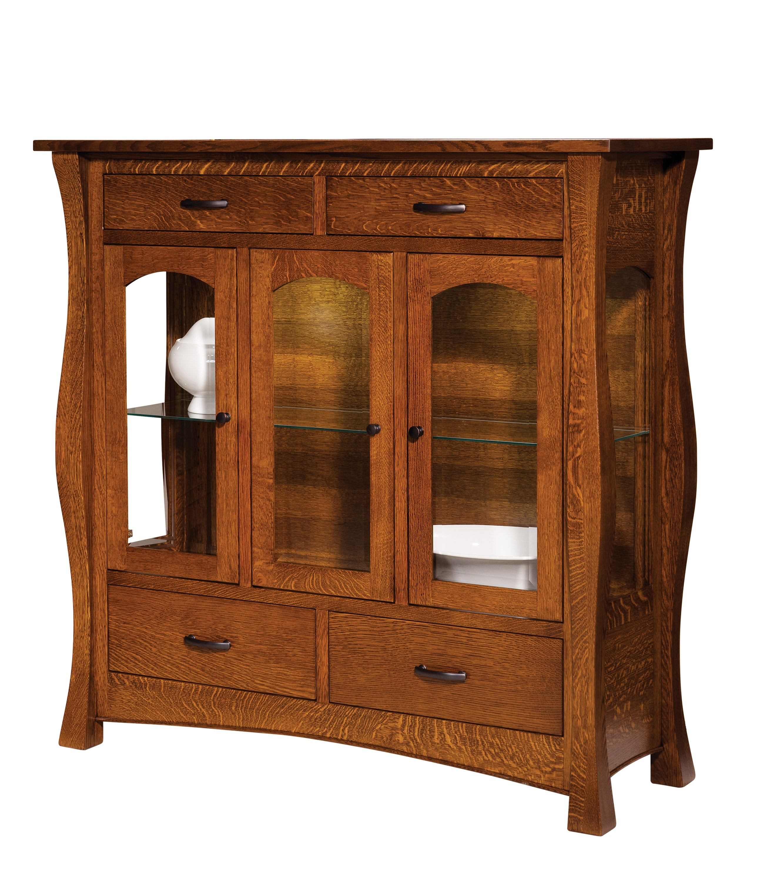 amish york high buffet three doors four drawers and lighting