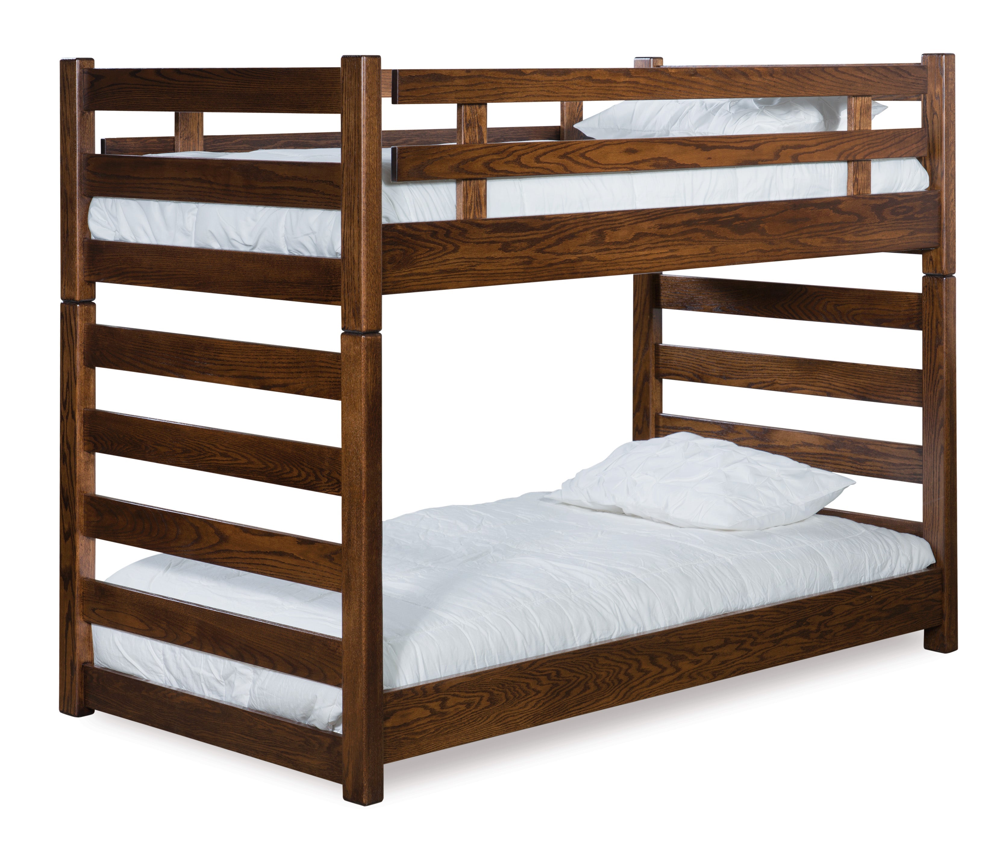 amish ladder bunk bed in oak with earthtone stain