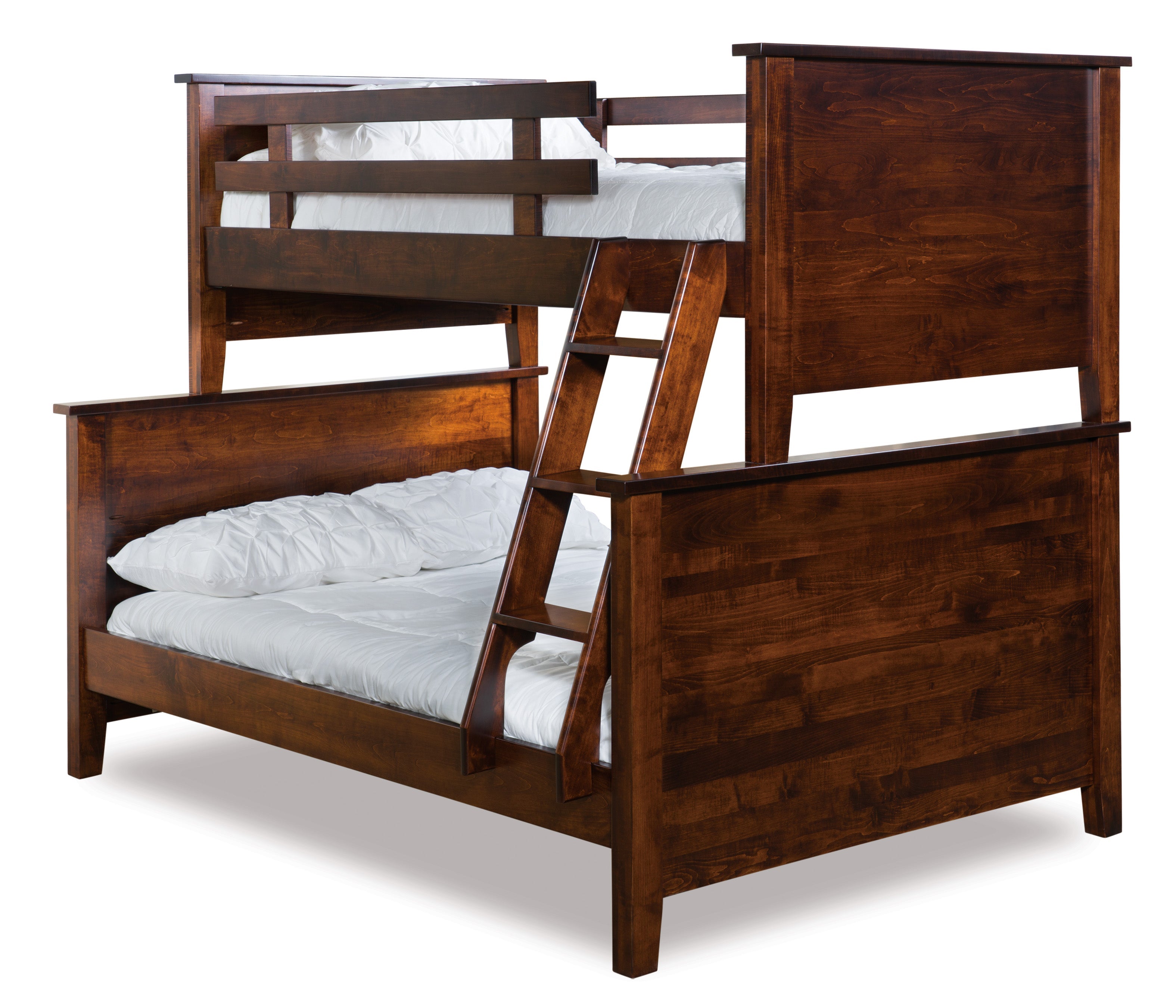 amish shaker bunk bed in brown maple with burn umber stain