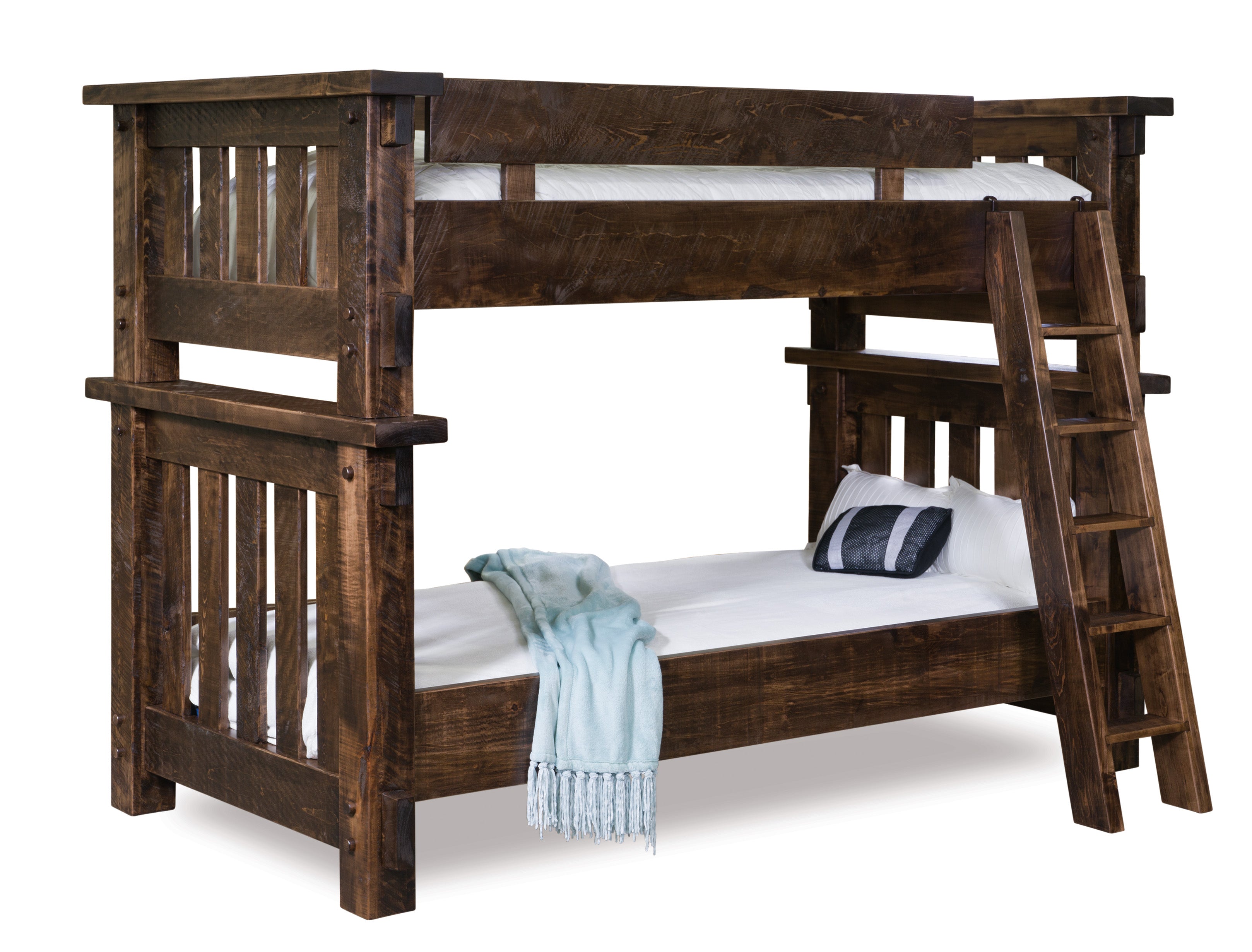 amish houston bunk bed in rustic rough sawn brown maple in tavern stain