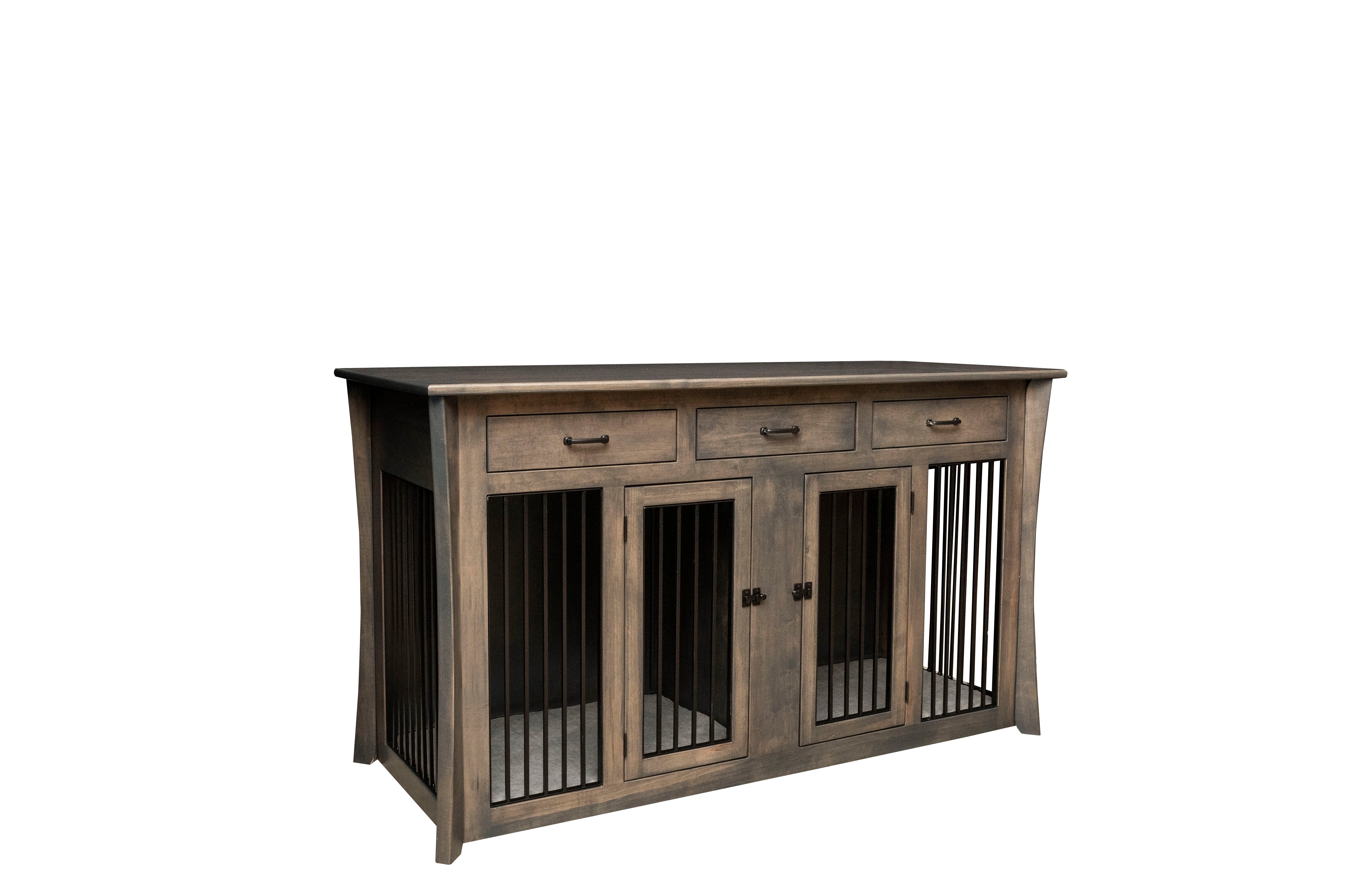 american made amish caledonia sofa table  with two pet hideaways