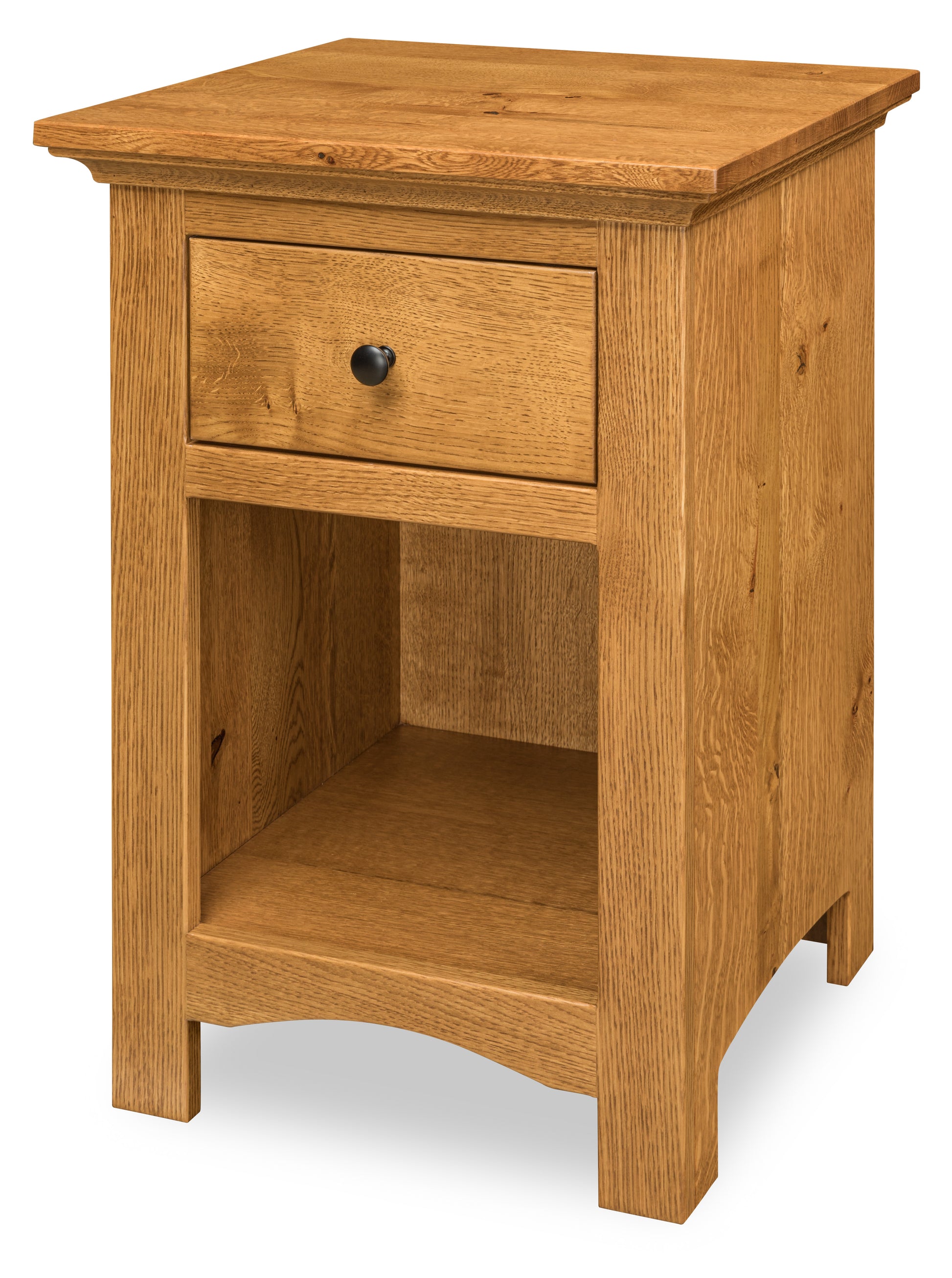 camden one drawer nightstand in rustic quartersawn wood with medium walnut stain