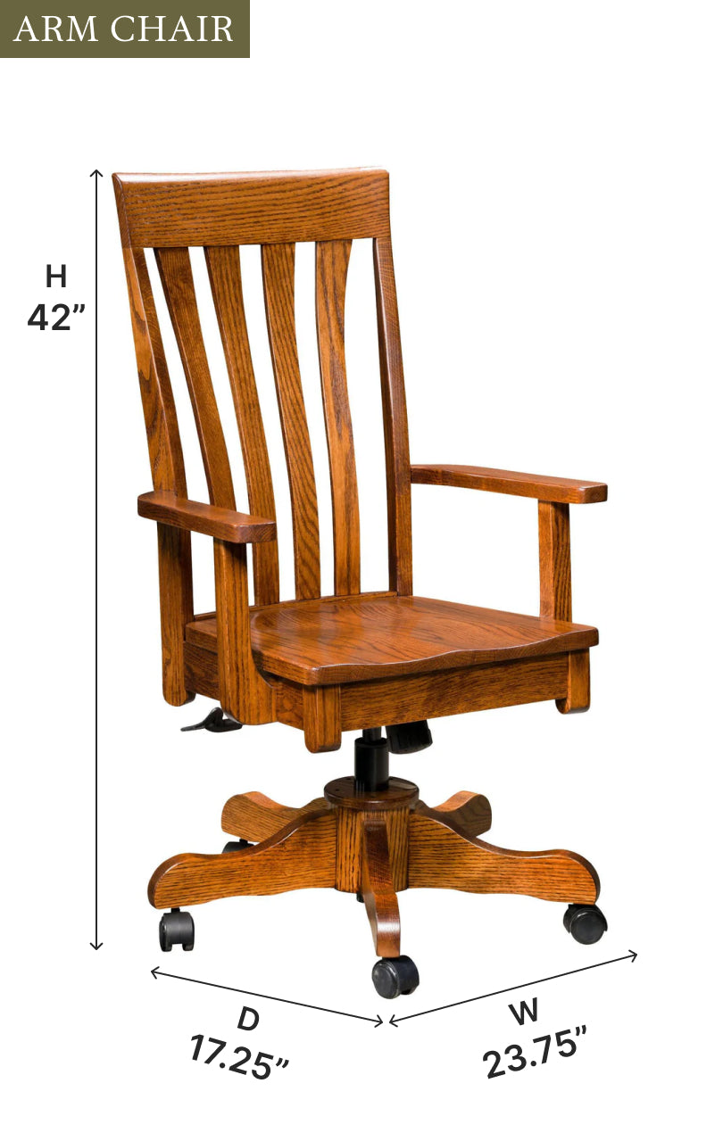 Amish Canterbury Desk Arm Chair with Gas Lift - Thumbnail 2