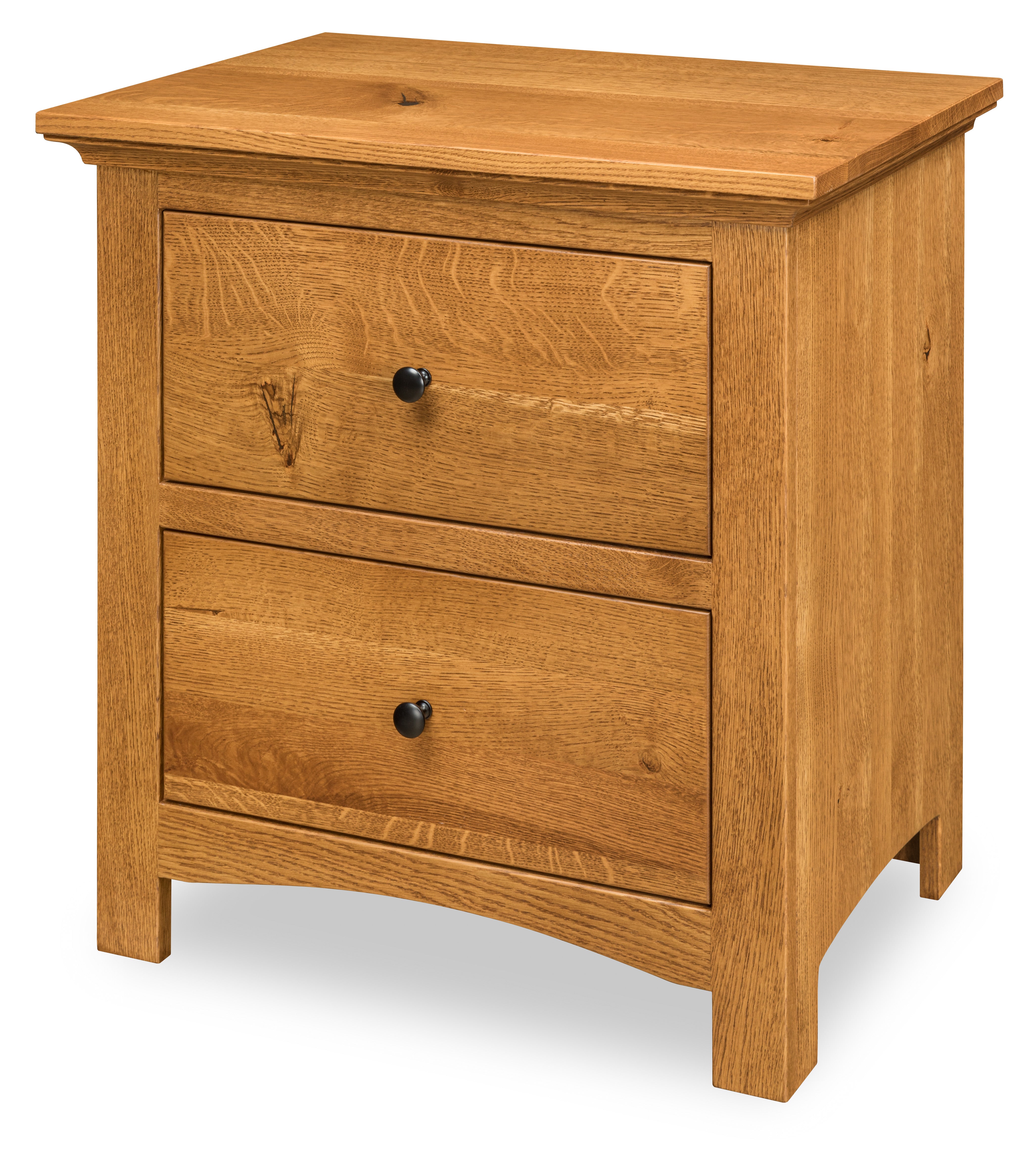 camden two drawer nightstand in rustic quartersawn wood with medium walnut stain