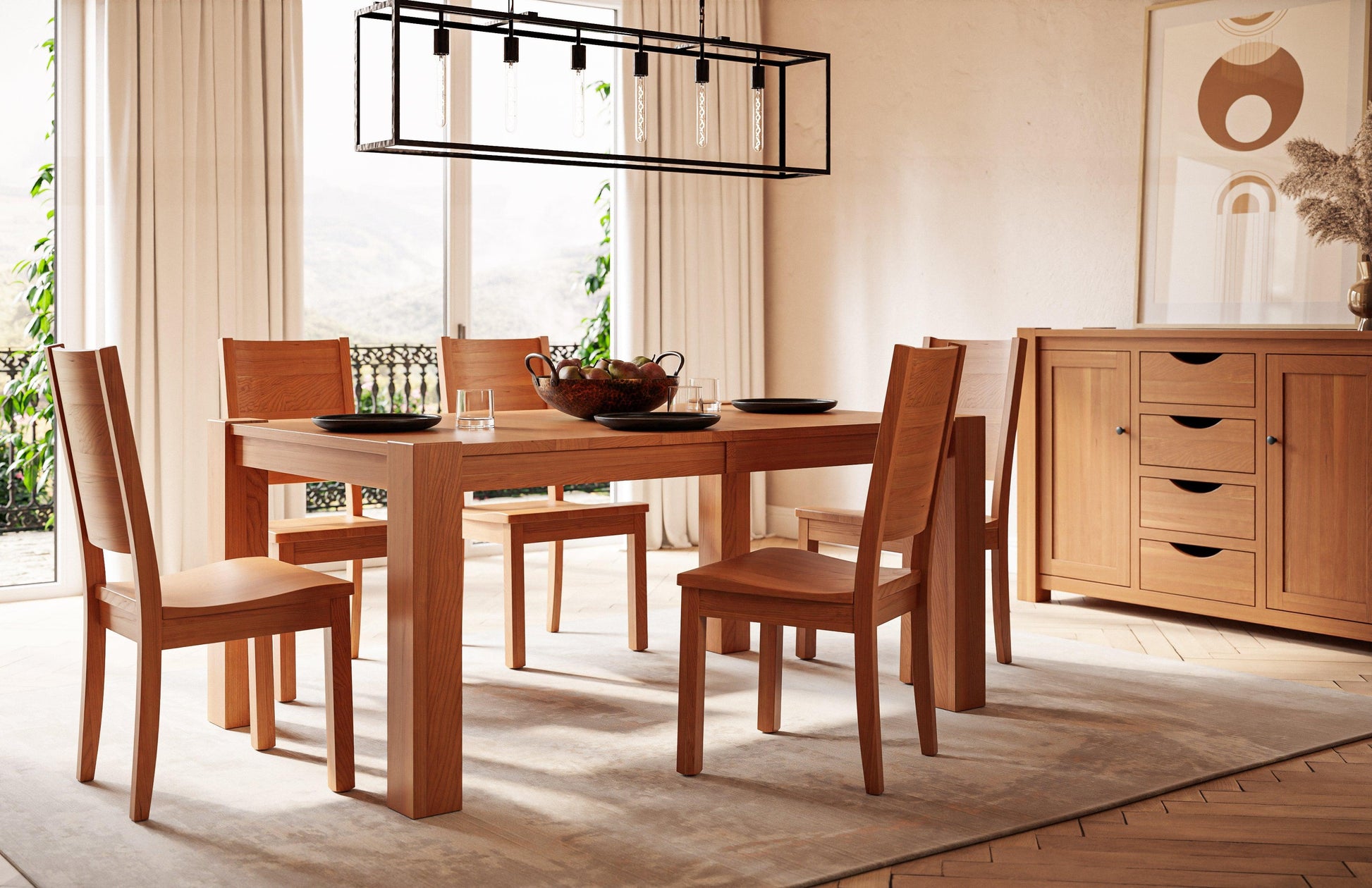 catalina leg table shown in plain sawn white oak with a shadow stain 