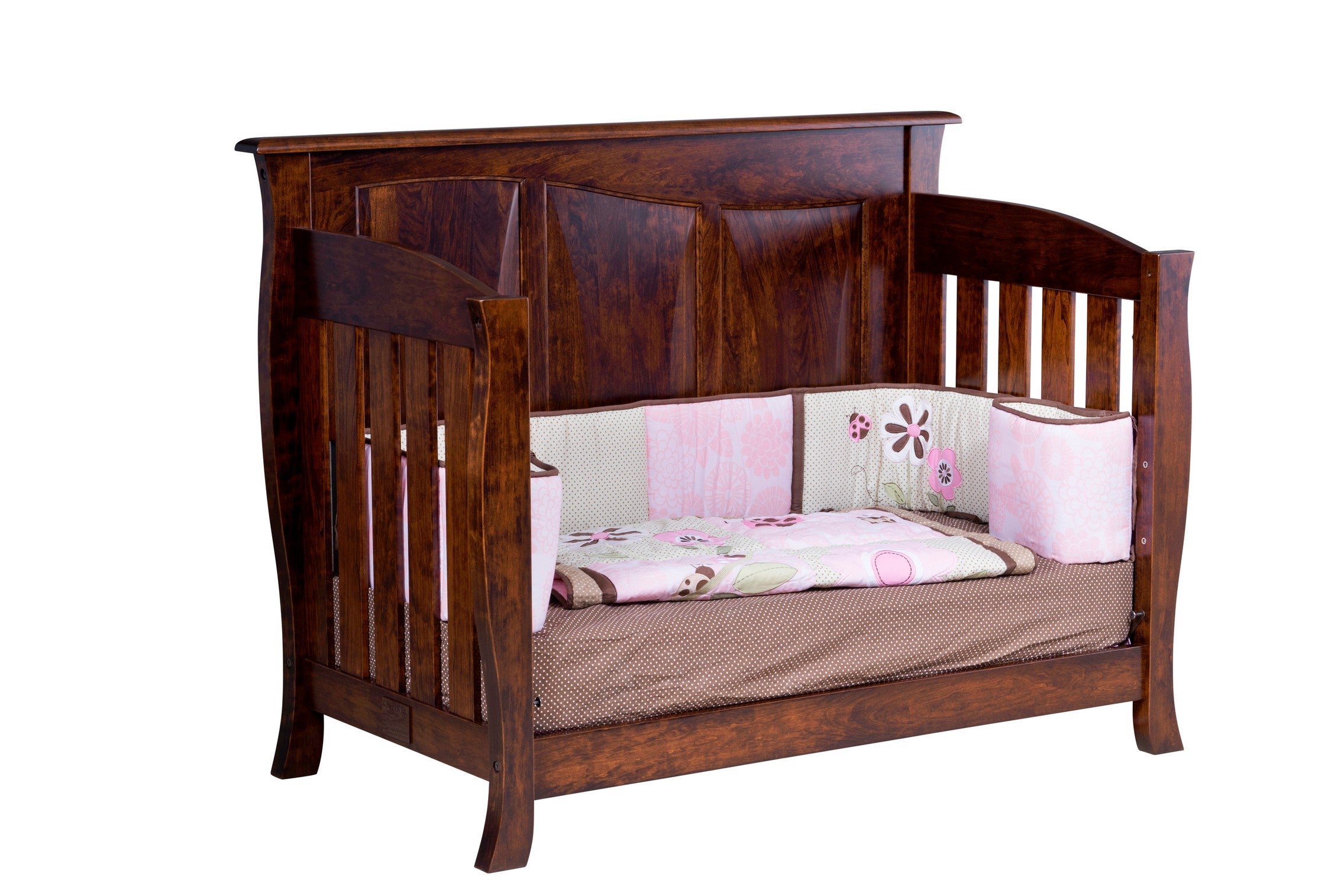 cayman toddler bed in sap cherry with burnt umber stain