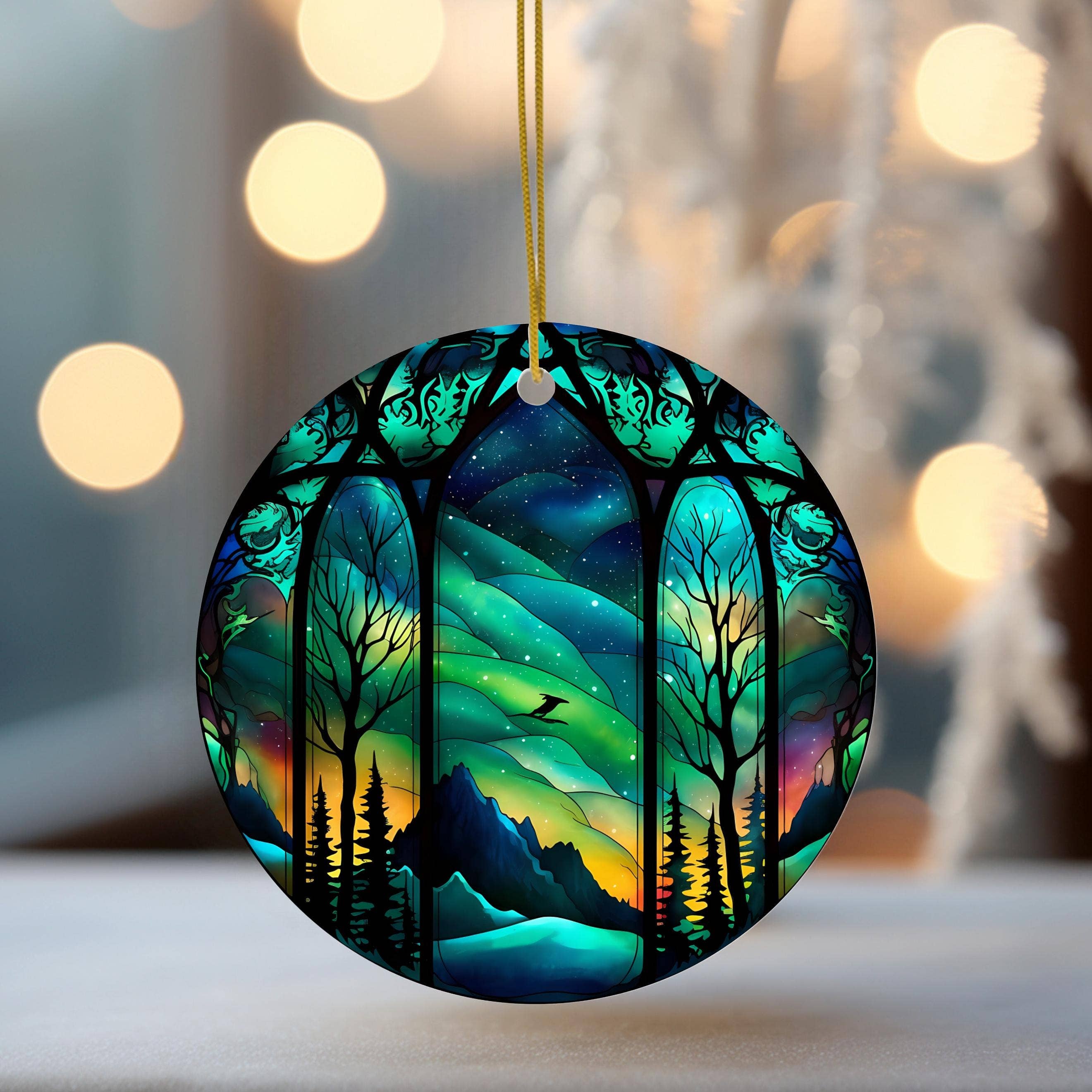 Northern Lights Stained Glass Christmas Ornament