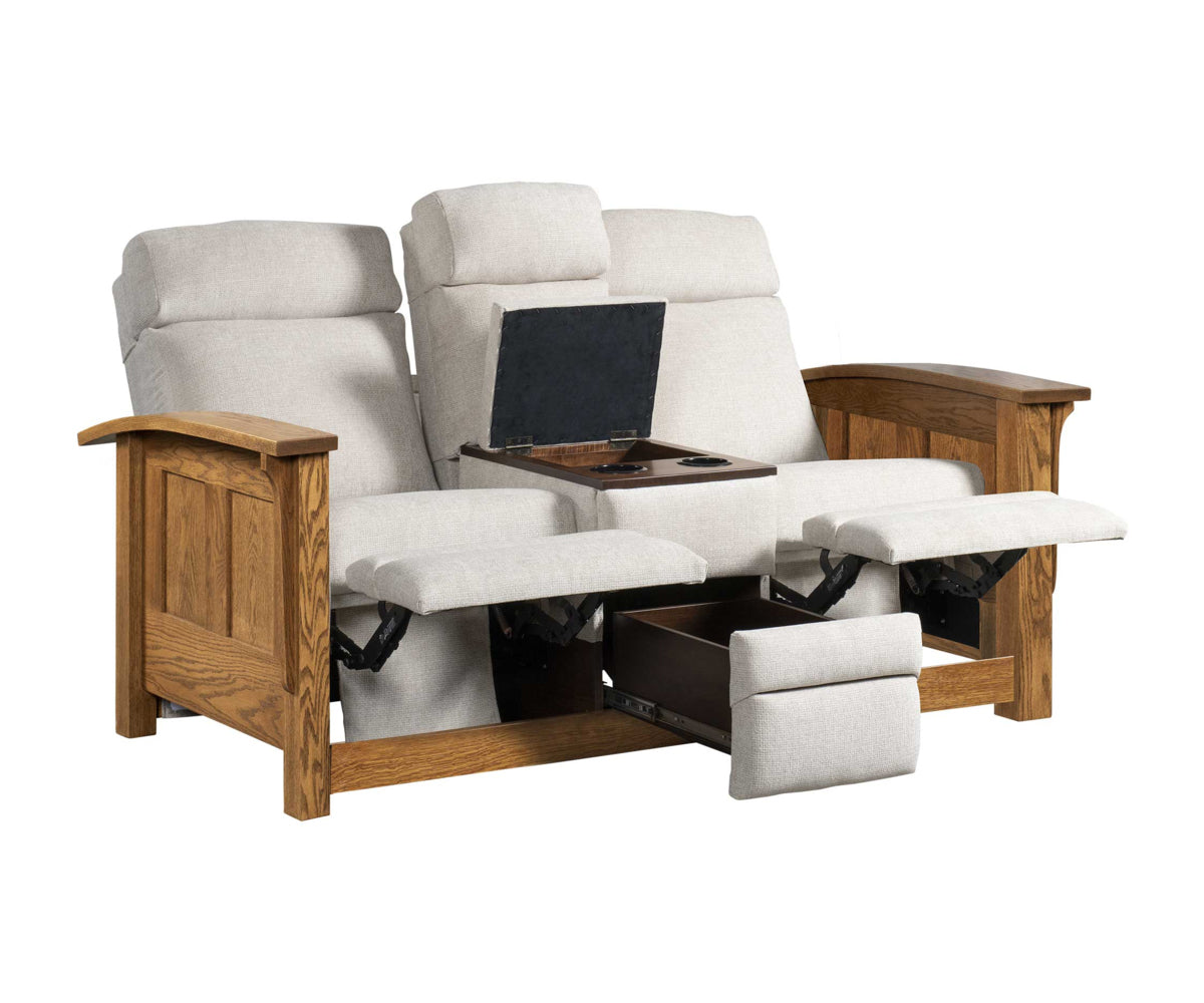 Amish 1600 Series Shaker Center Console Love Seat Recliner-Recliner-The Amish House