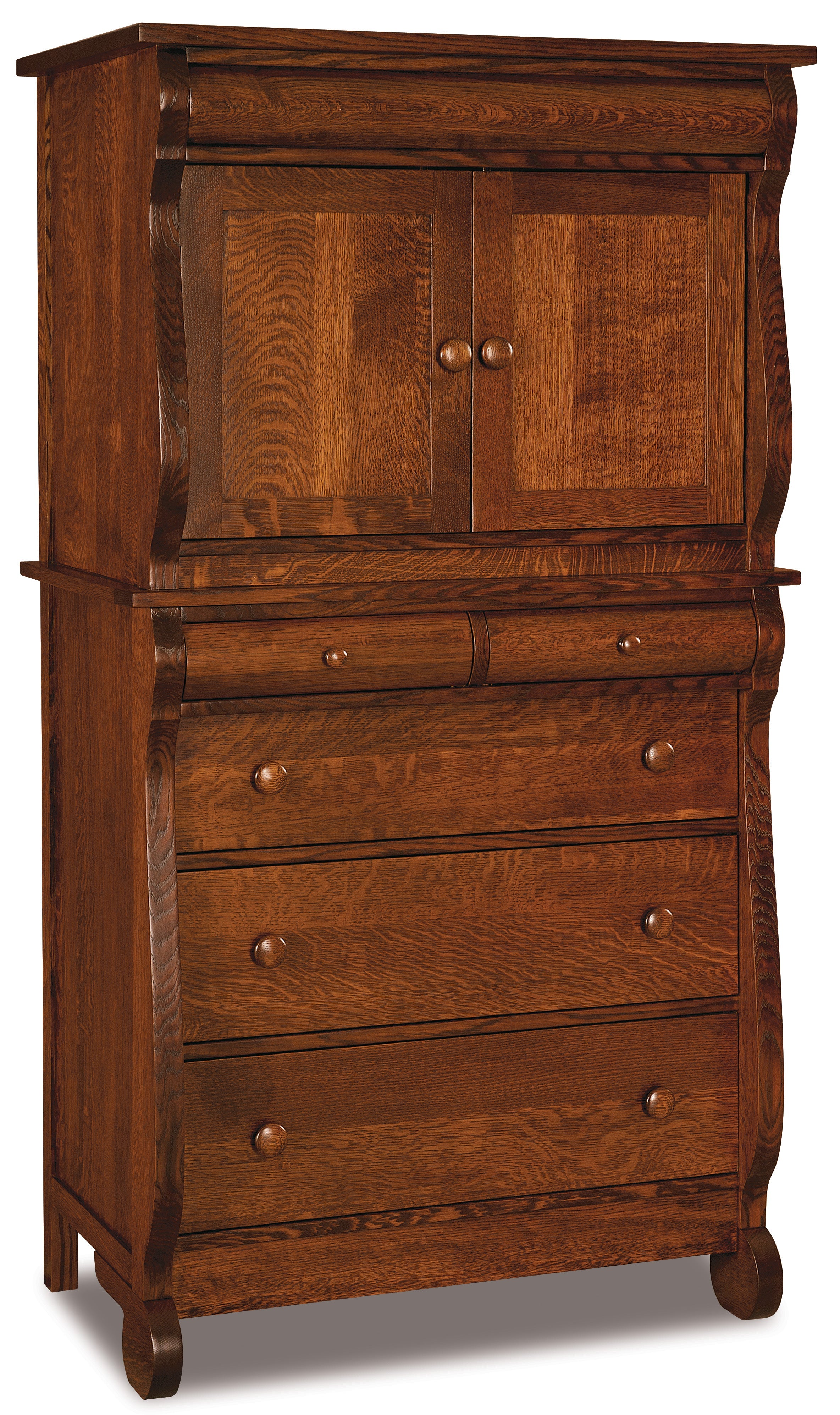 american made amish old classic sleigh five drawer two door armoire