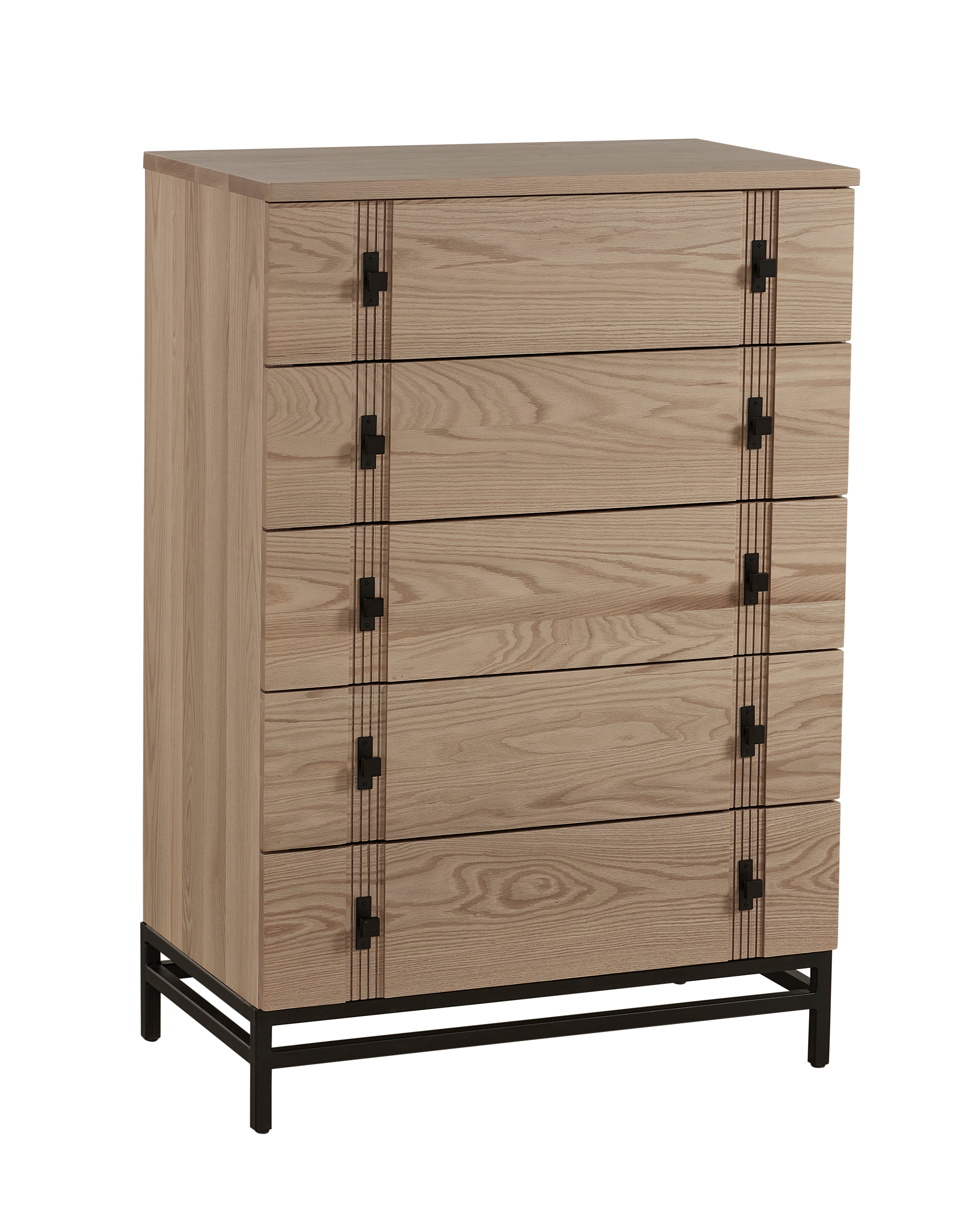 american made amish abshire five drawer chest shown in oak with black  metal base