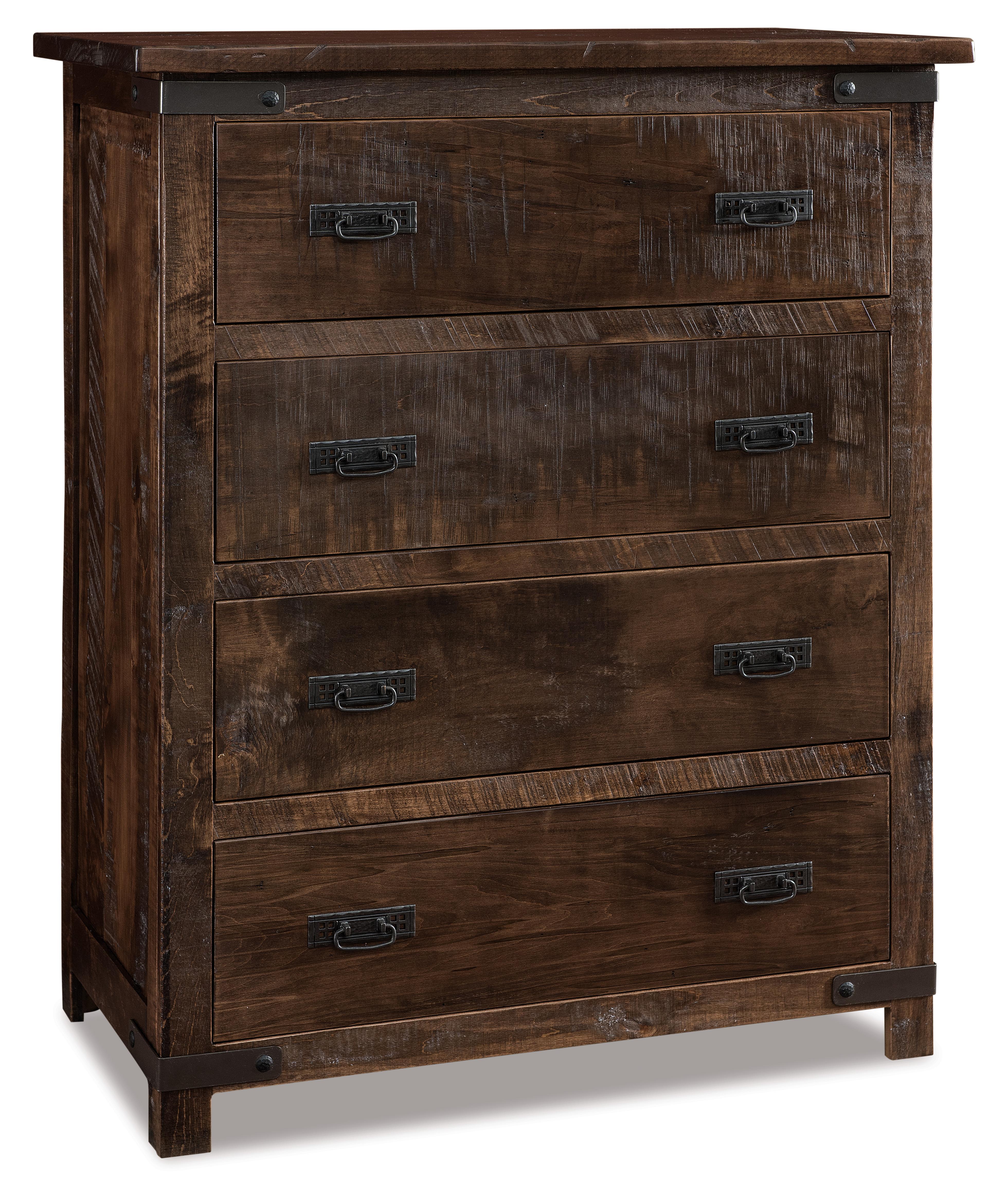 american made amish ironwood four drawer chest with metal accents