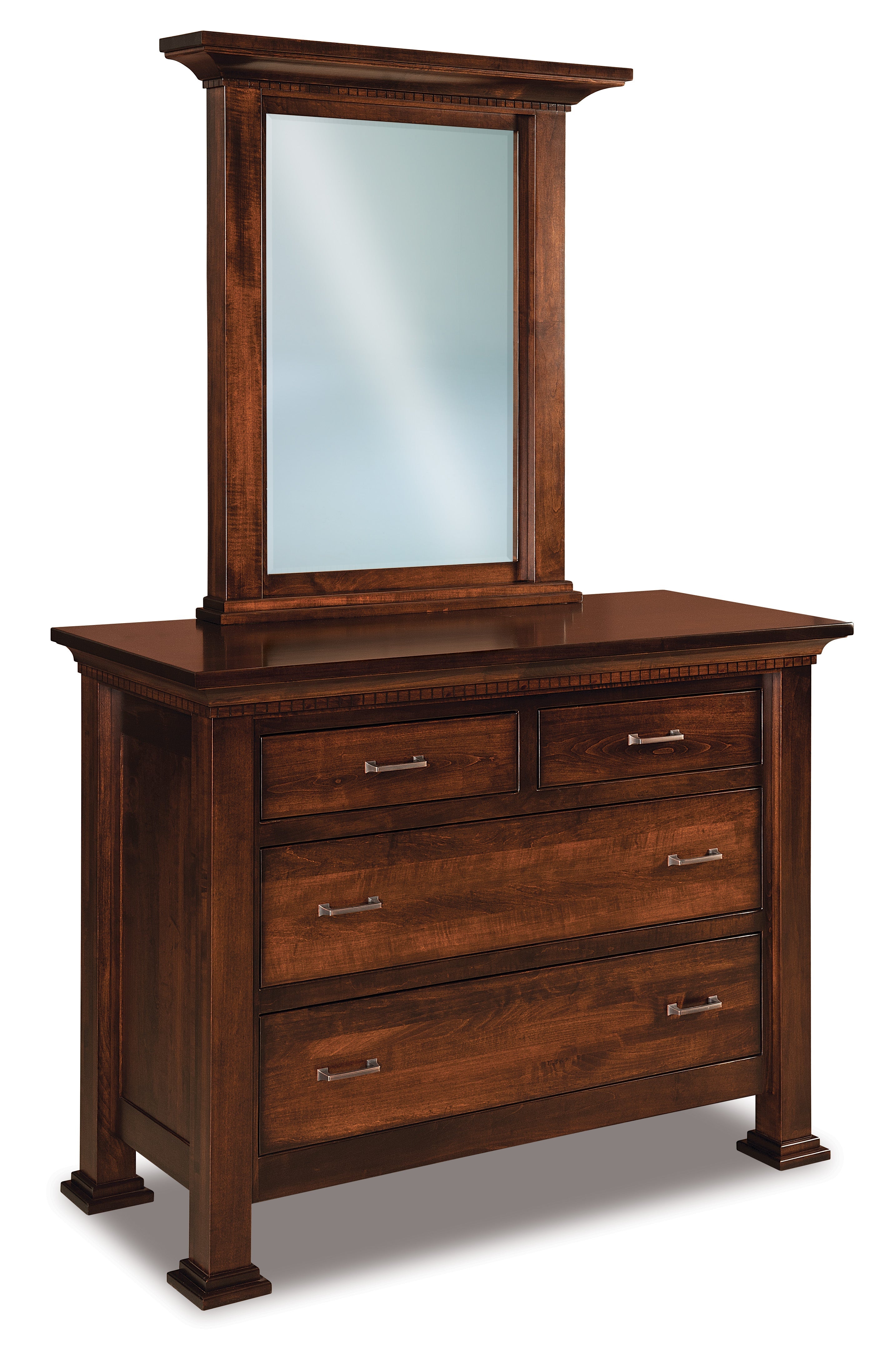 amish empire four drawer chest with portrait mirror 