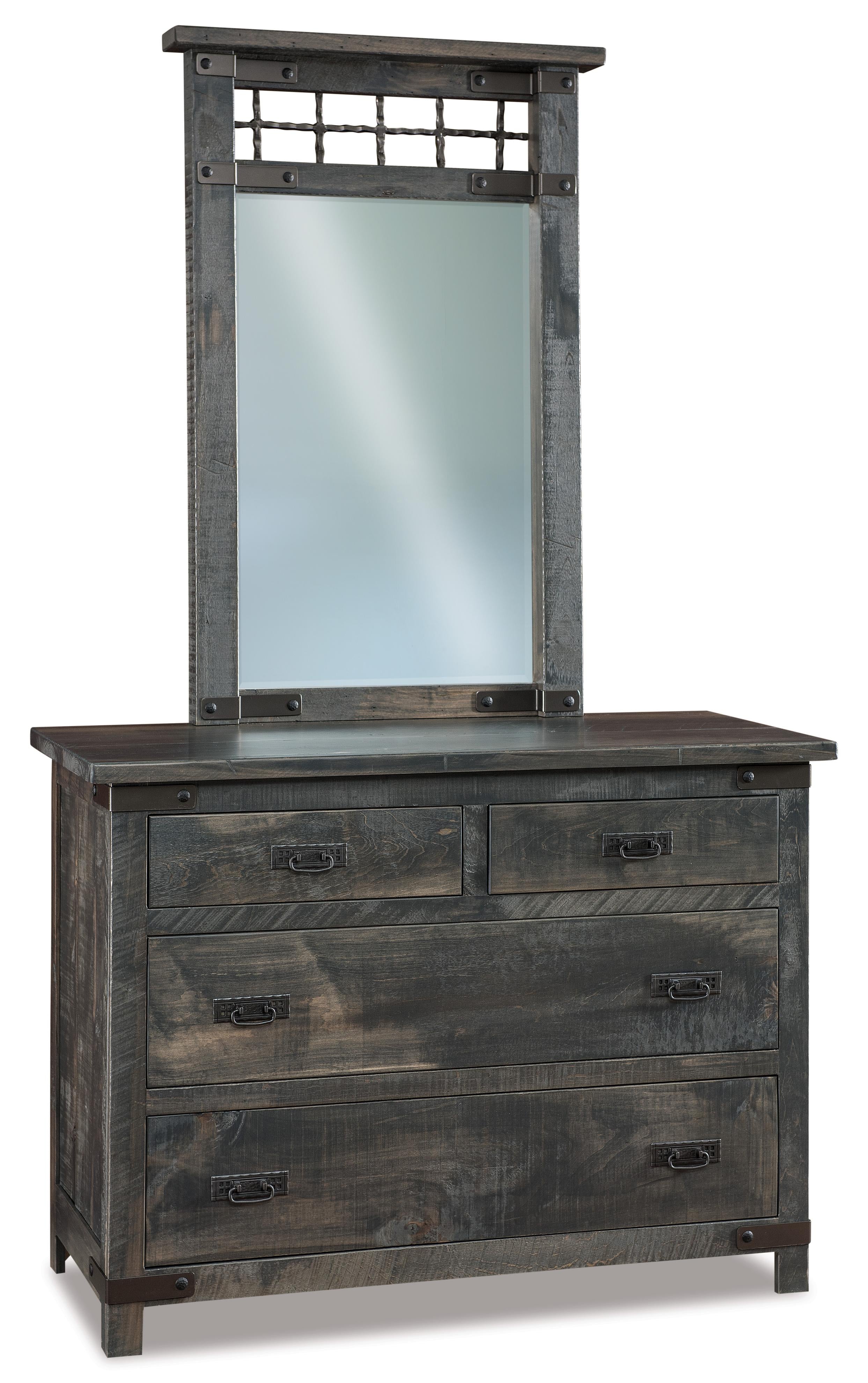 american made amish ironwood four drawer dresser with mirror and metal accents