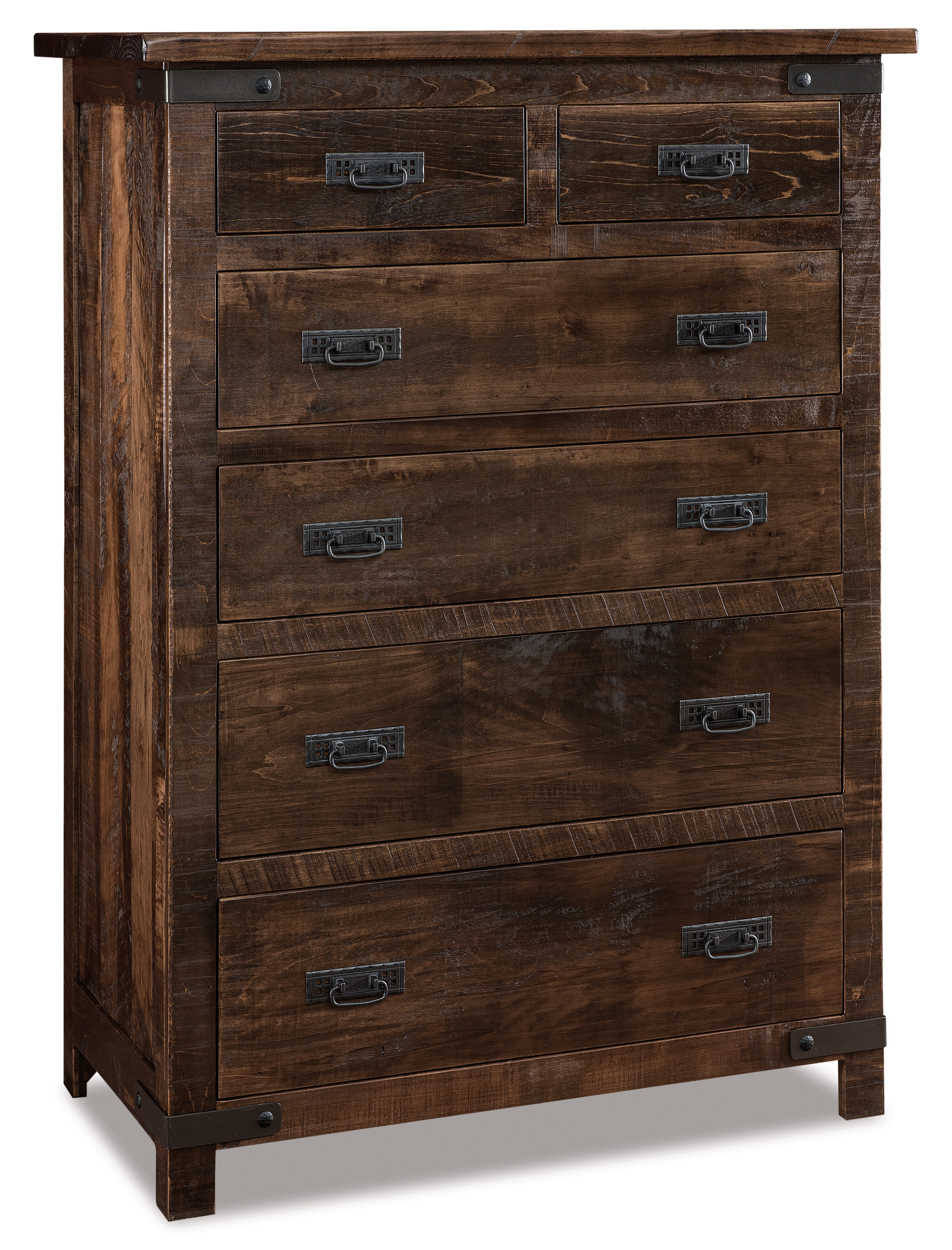 american made amish ironwood six drawer chest with metal accents