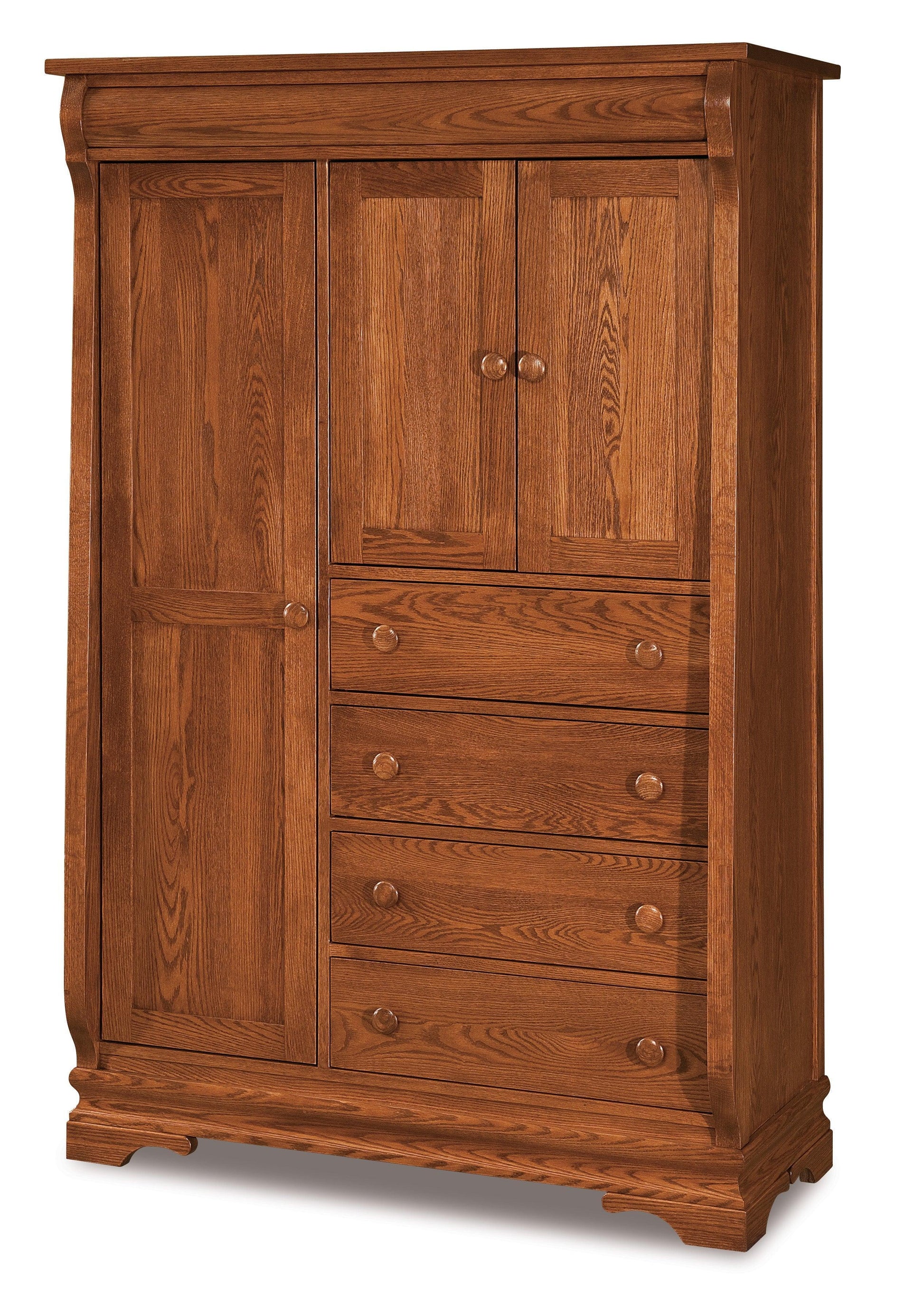 amish chippewa sleigh four drawer three door armoire  