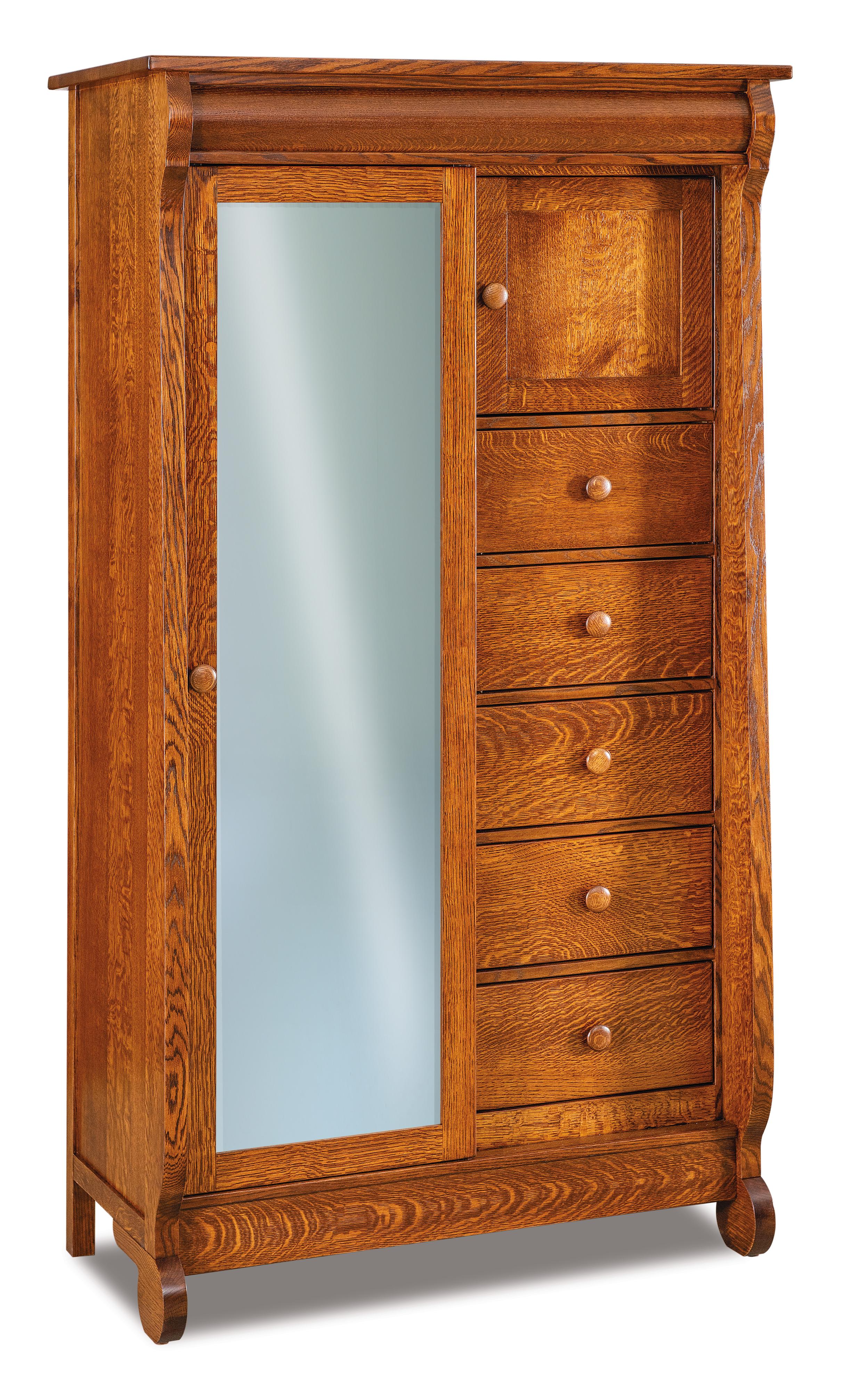 american made amish old classic sleigh five drawer one door armoire with full length mirror