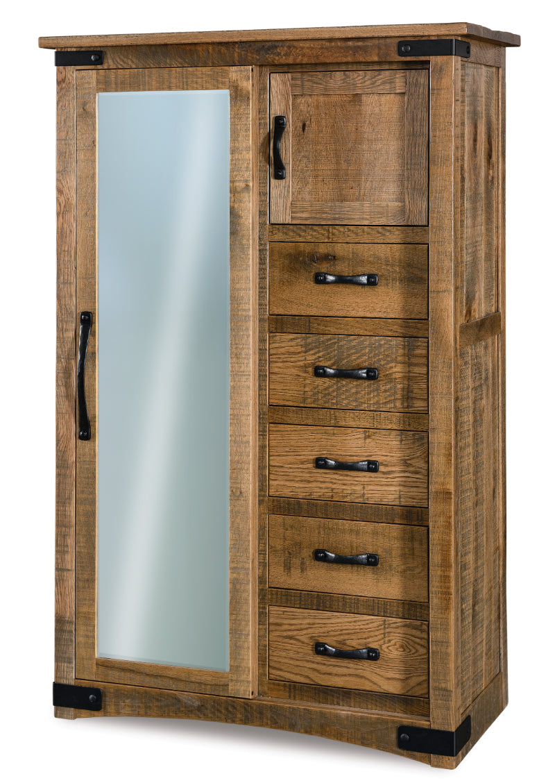 Amish Orewood Five Drawer Two Door and Sliding Door chifferobe