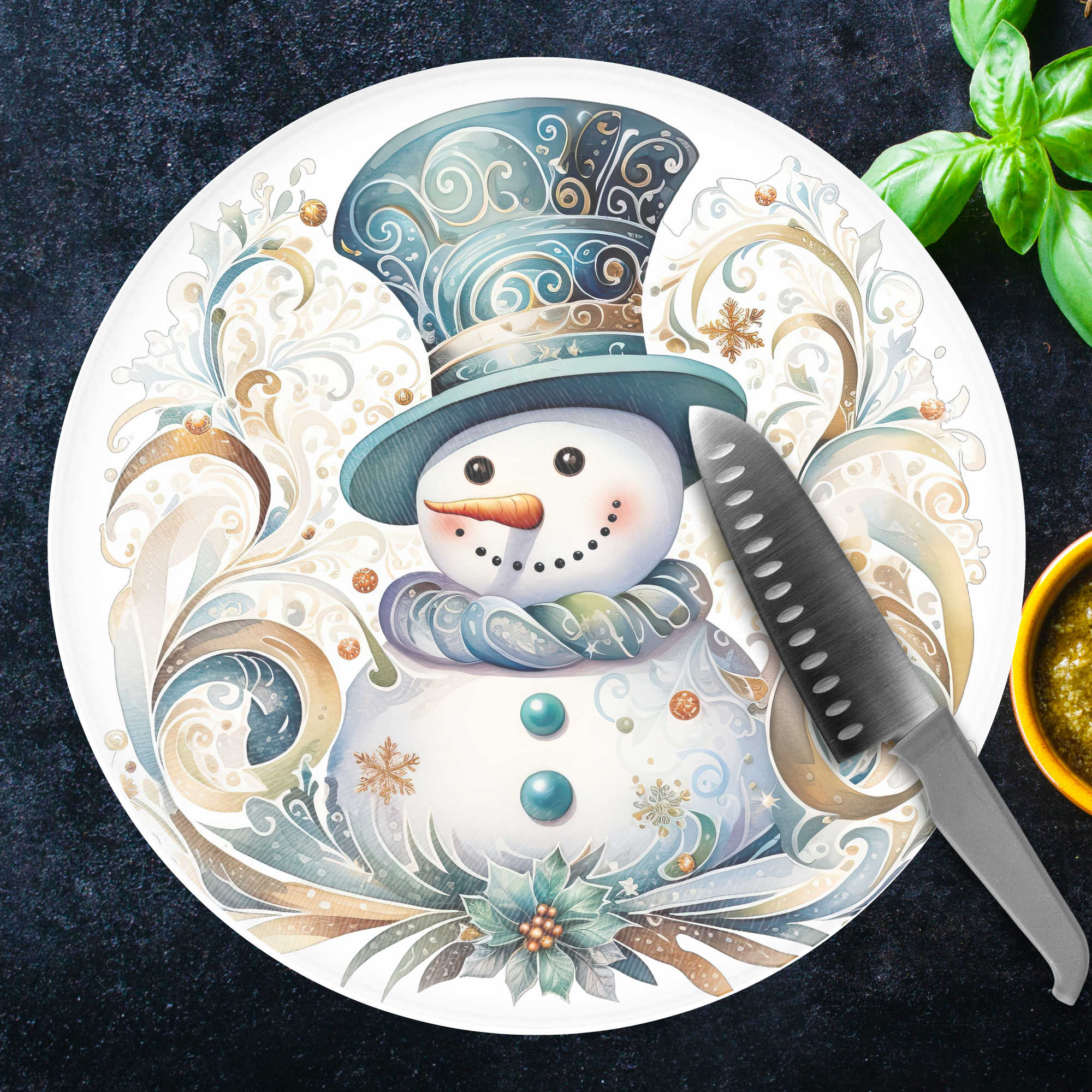 Snowman Charcuterie Tray, Glass Cutting Board