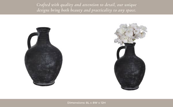Black Weathered Terracotta Jug with Handle