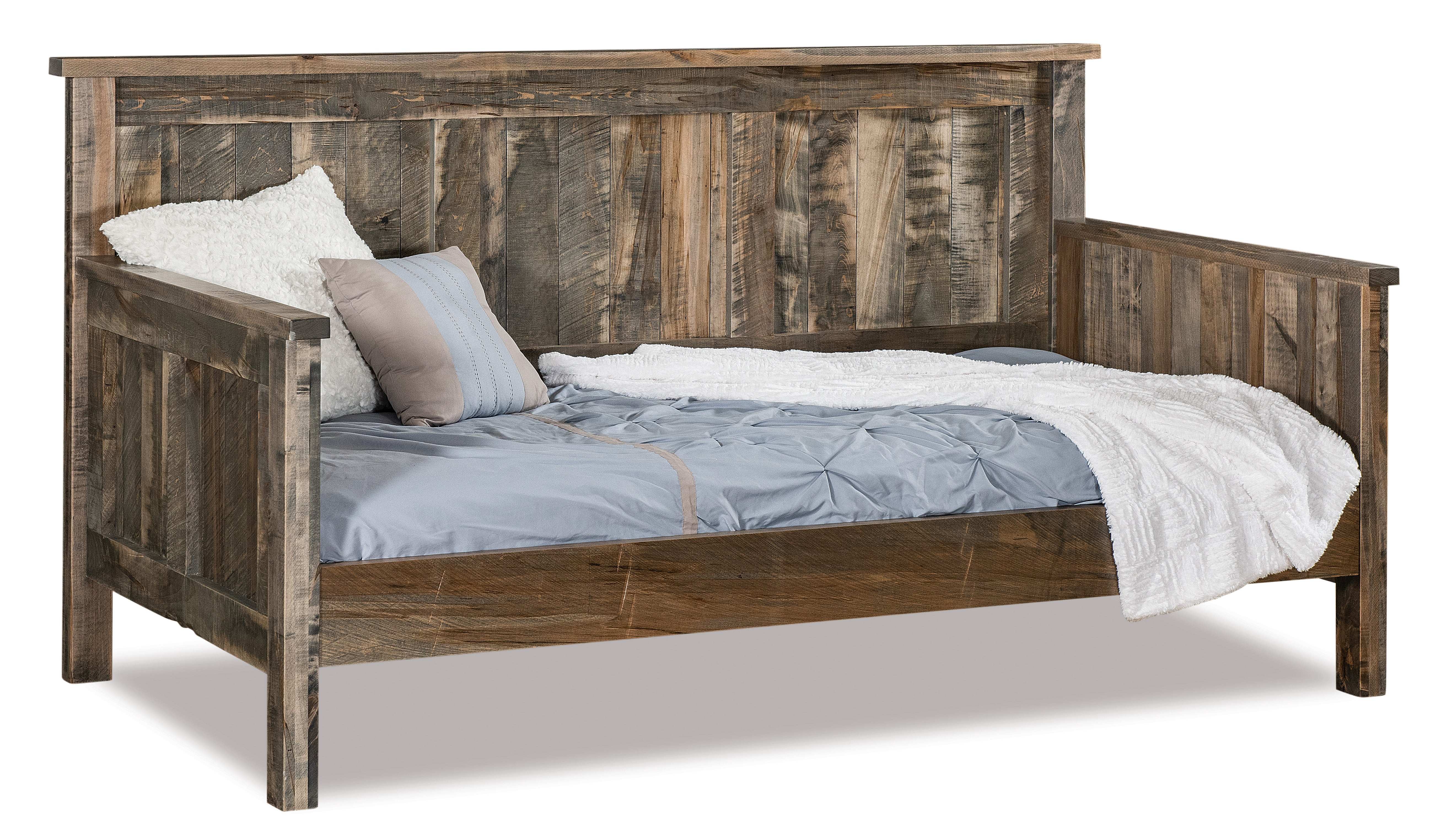 amish dumont day bed in rustic rough sawn brown maple with almond stain