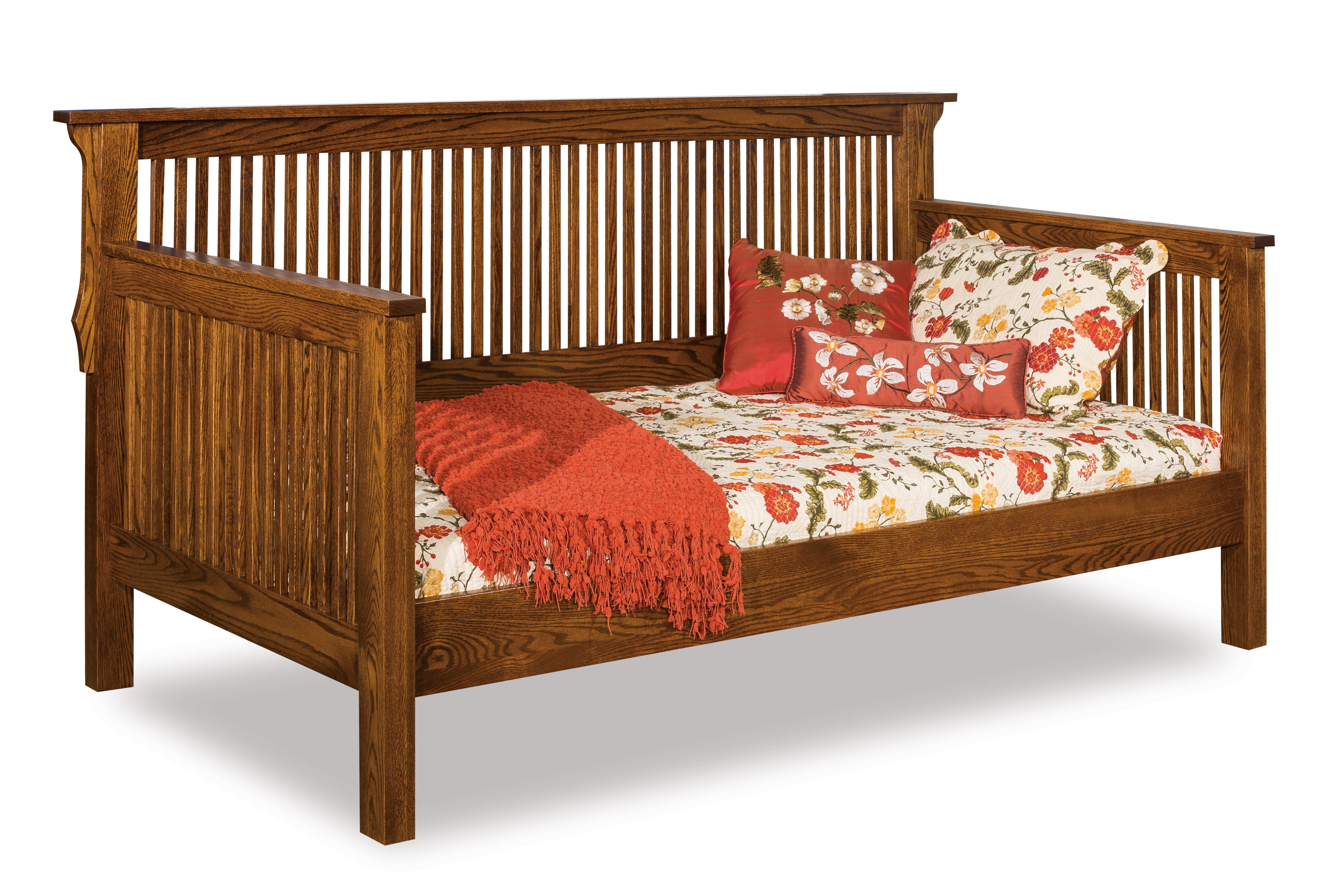 amish mission day bed in brown maple with golden pecan stain