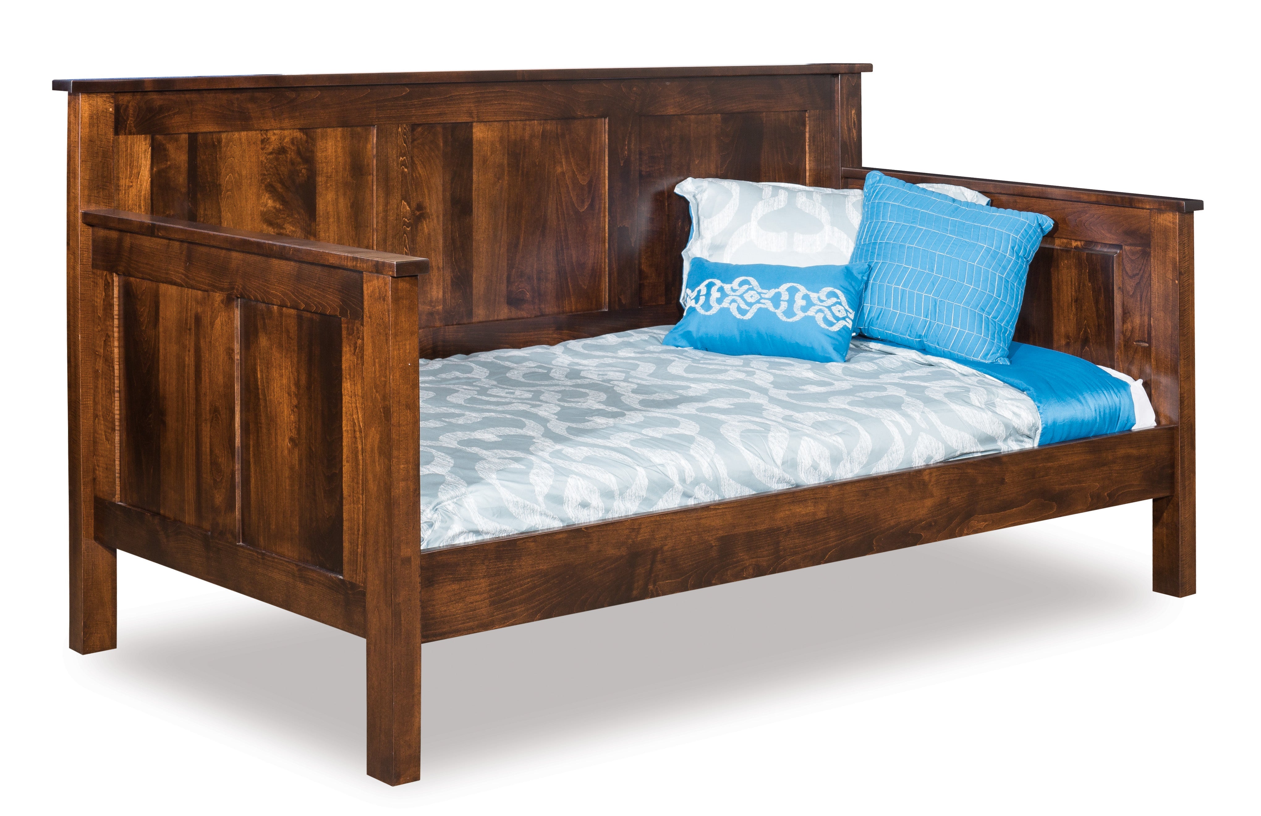 amish panel day bed in brown maple with american antique stain