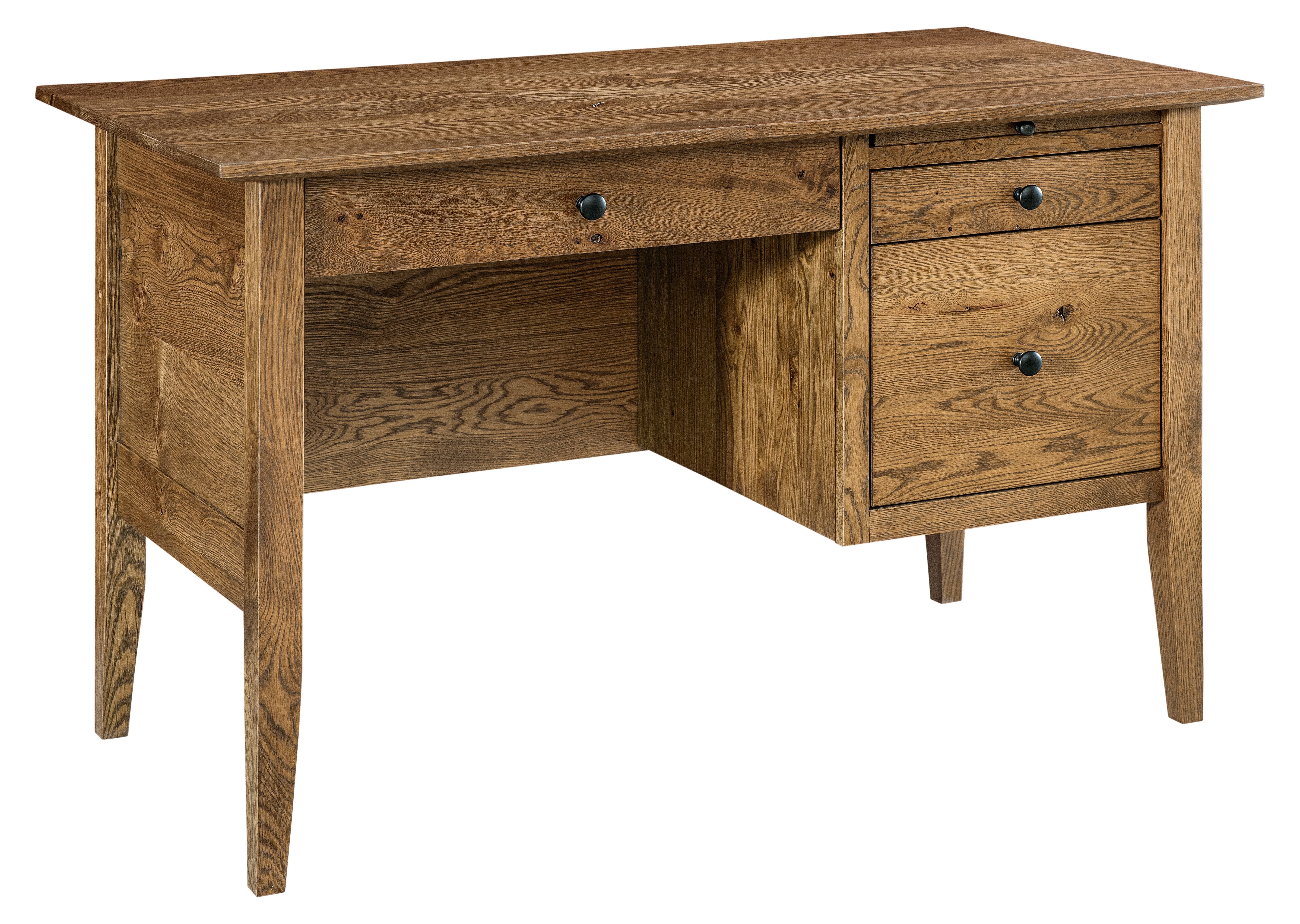 amish alamo shaker style desk shown in rustic quarter sawn white oak