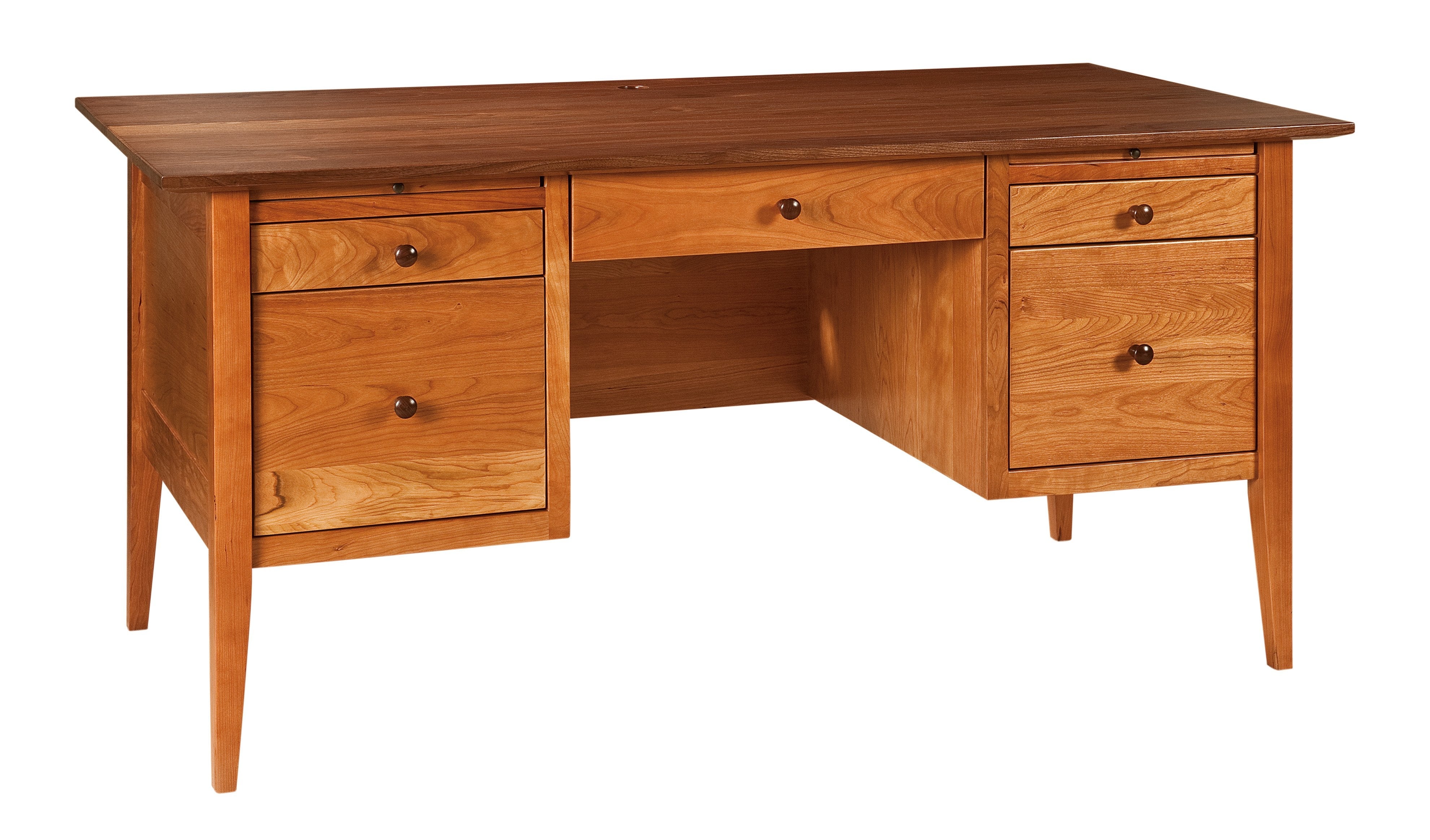 amish alamo shaker style desk sap cherry base with walnut top and pulls