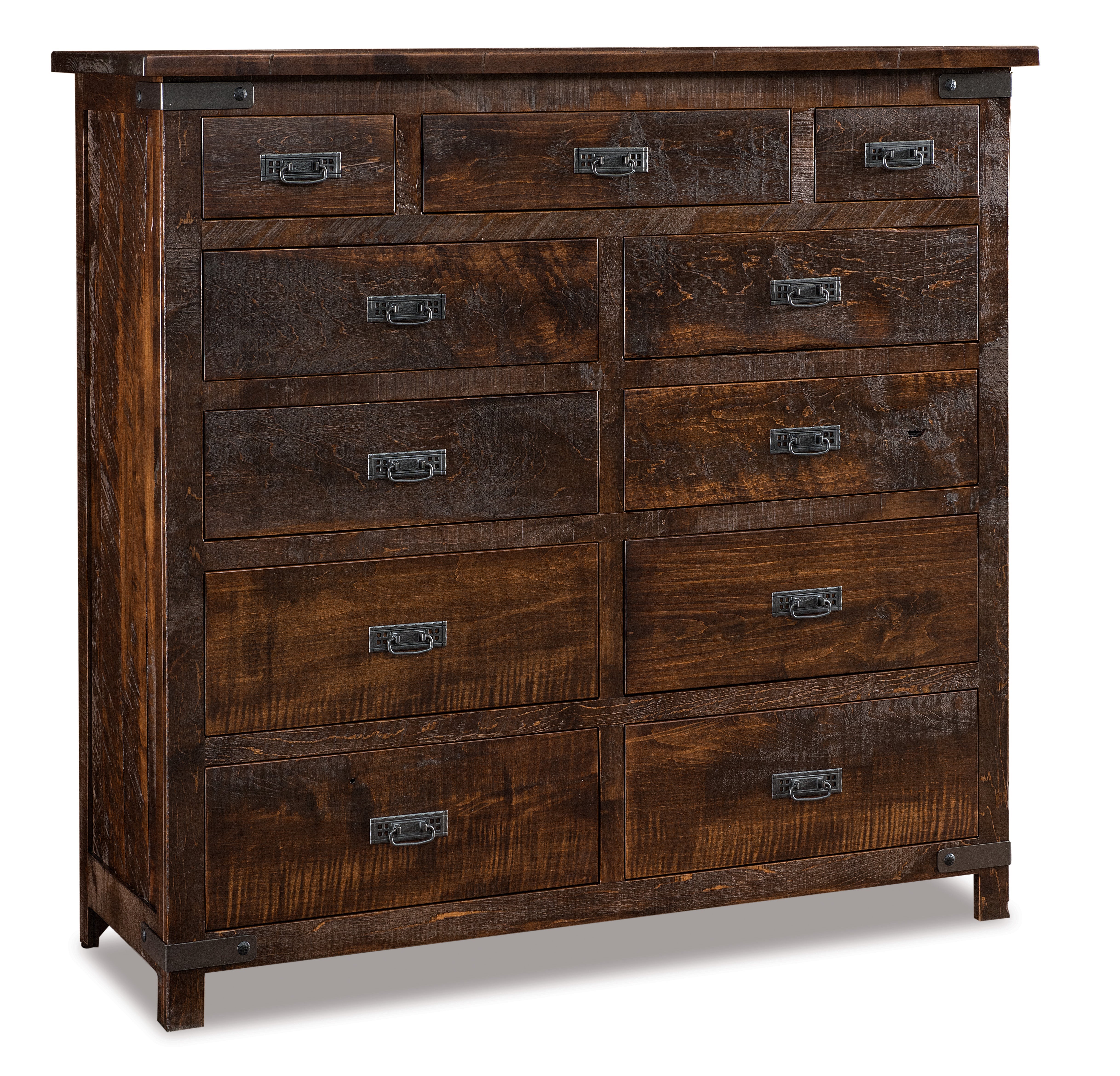 american made amish ironwood twelve drawer double chest with metal accents