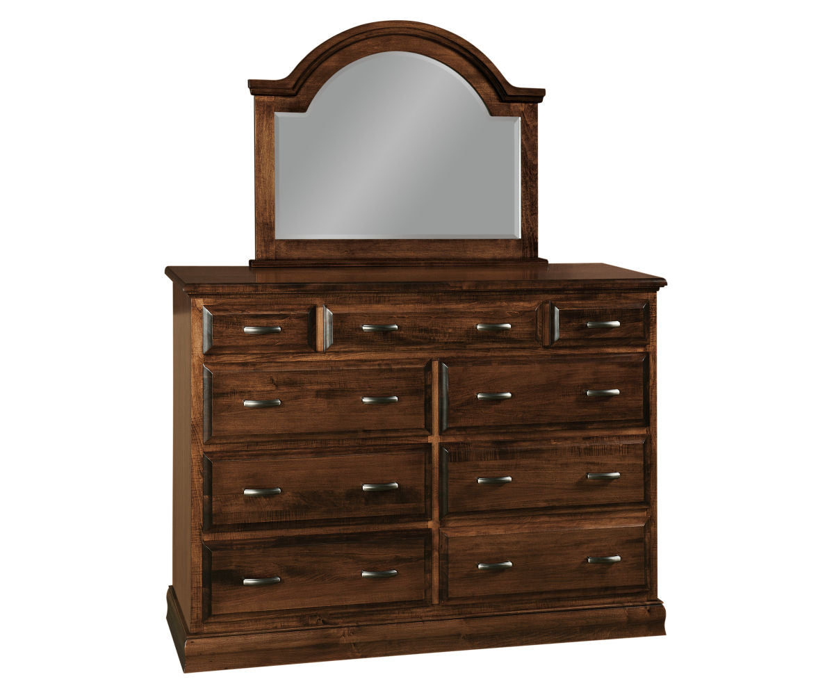 american made amish adrianna nine drawer dresser with mirror in brown maple with coffee stain