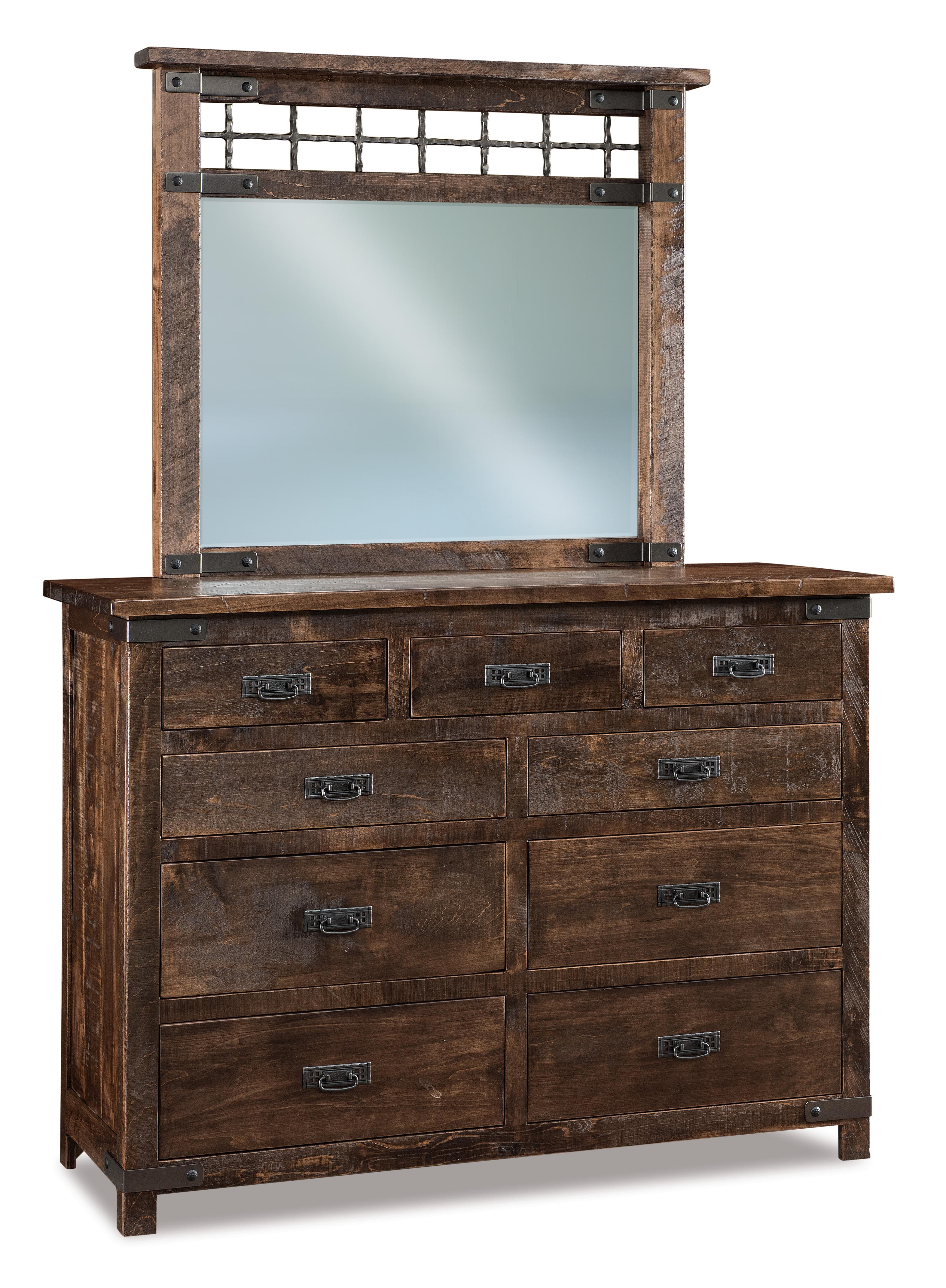 american made amish ironwood nine drawer dresser with mirror and metal accents