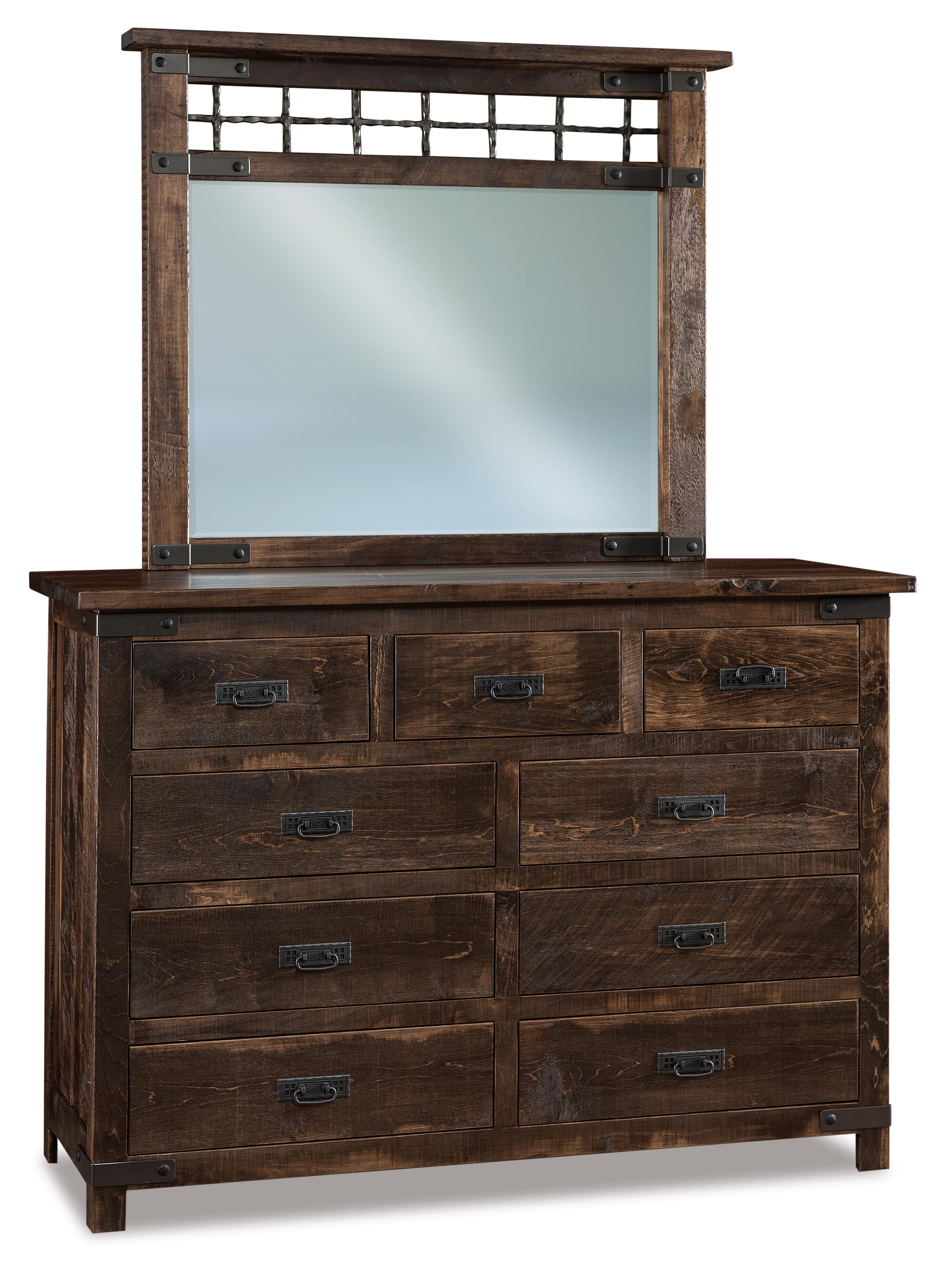 american made amish ironwood nine drawer dresser with mirror and metal accents