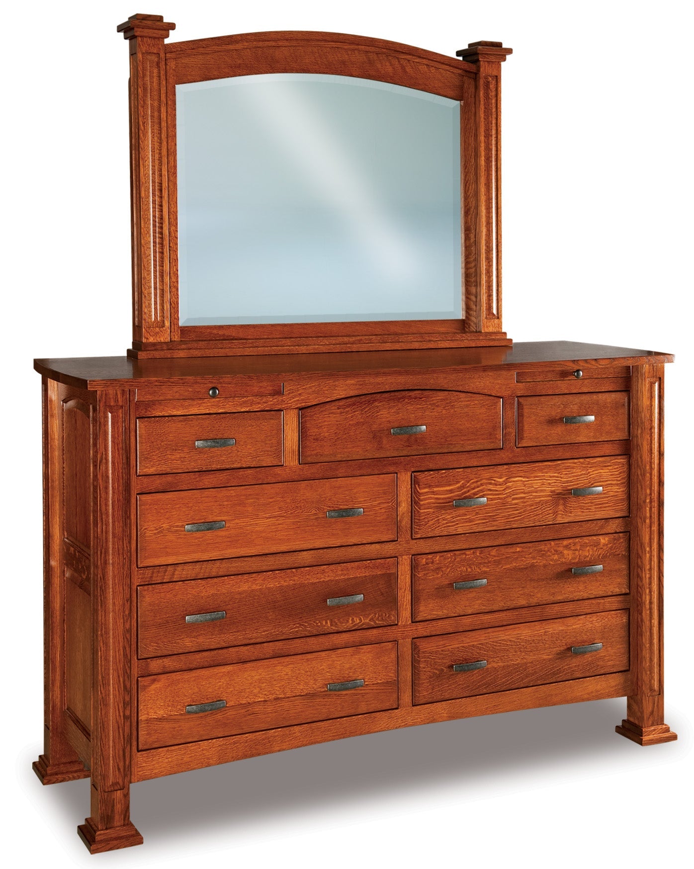 american made amish lexington nine drawer dresser with mirror and two jewelry pull outs