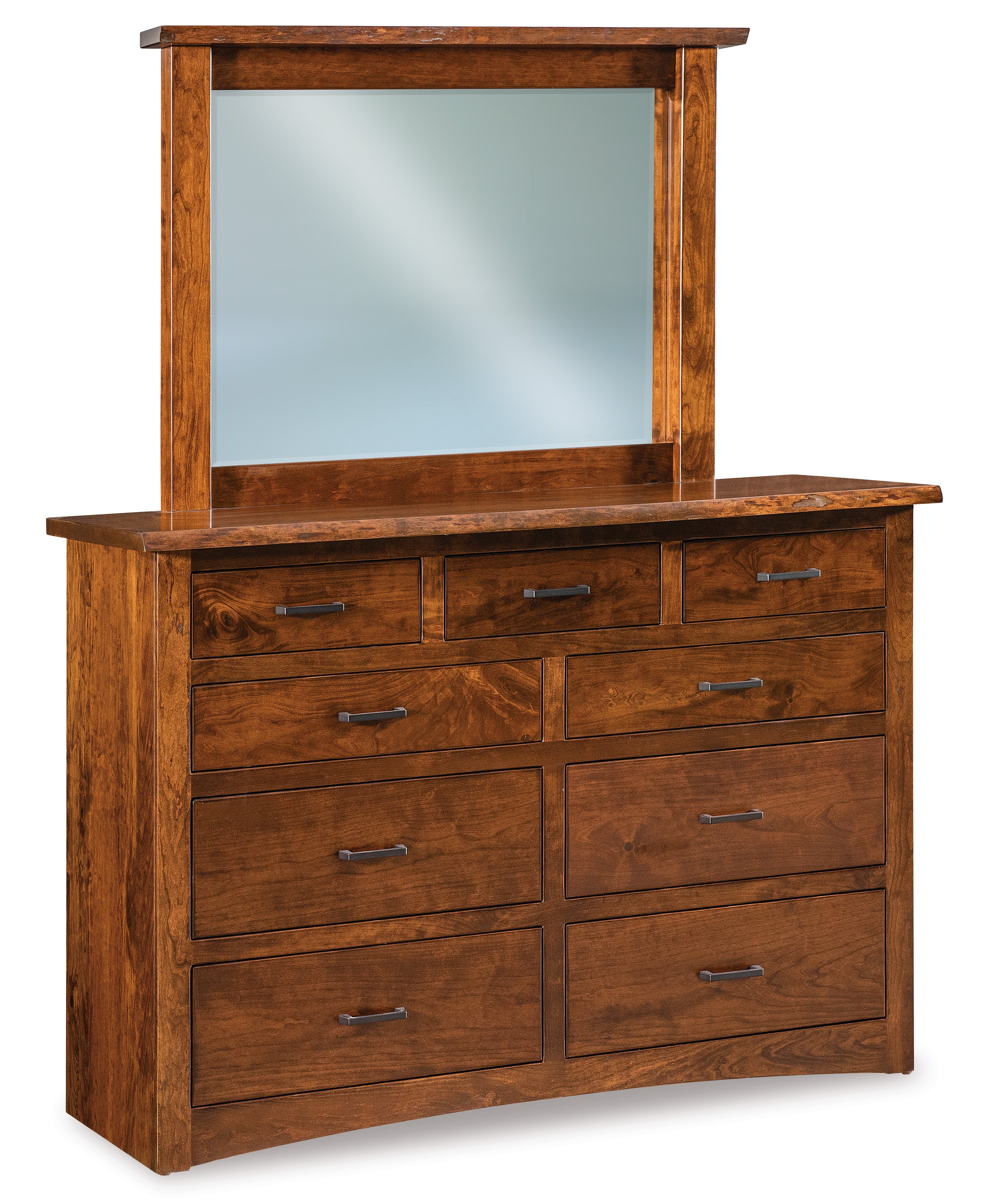 american made amish live edge nine drawer dresser with mirror