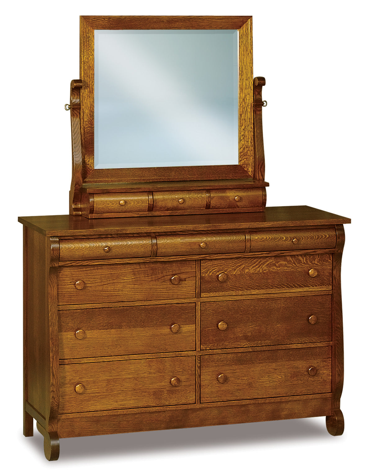 american made amish old classic sleigh nine drawer dresser with mirror includes three jewelry drawers