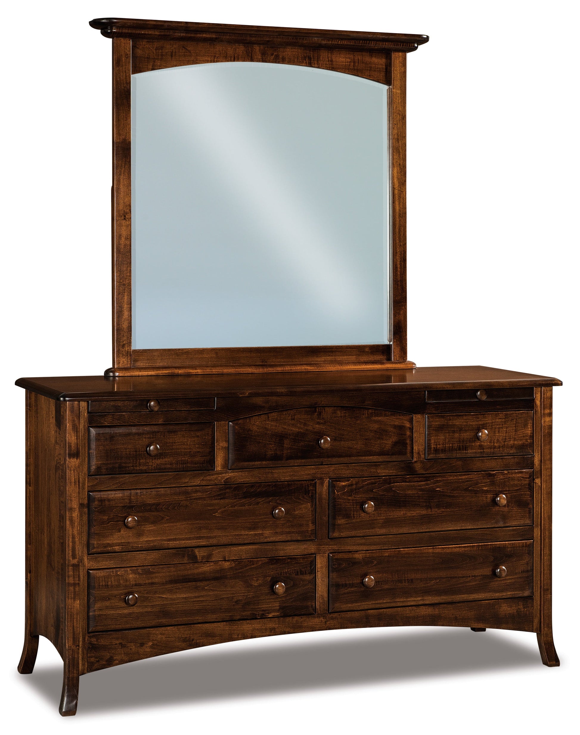 american made amish carlisle seven drawer with two additional jewelry drawers dresser with mirror 
