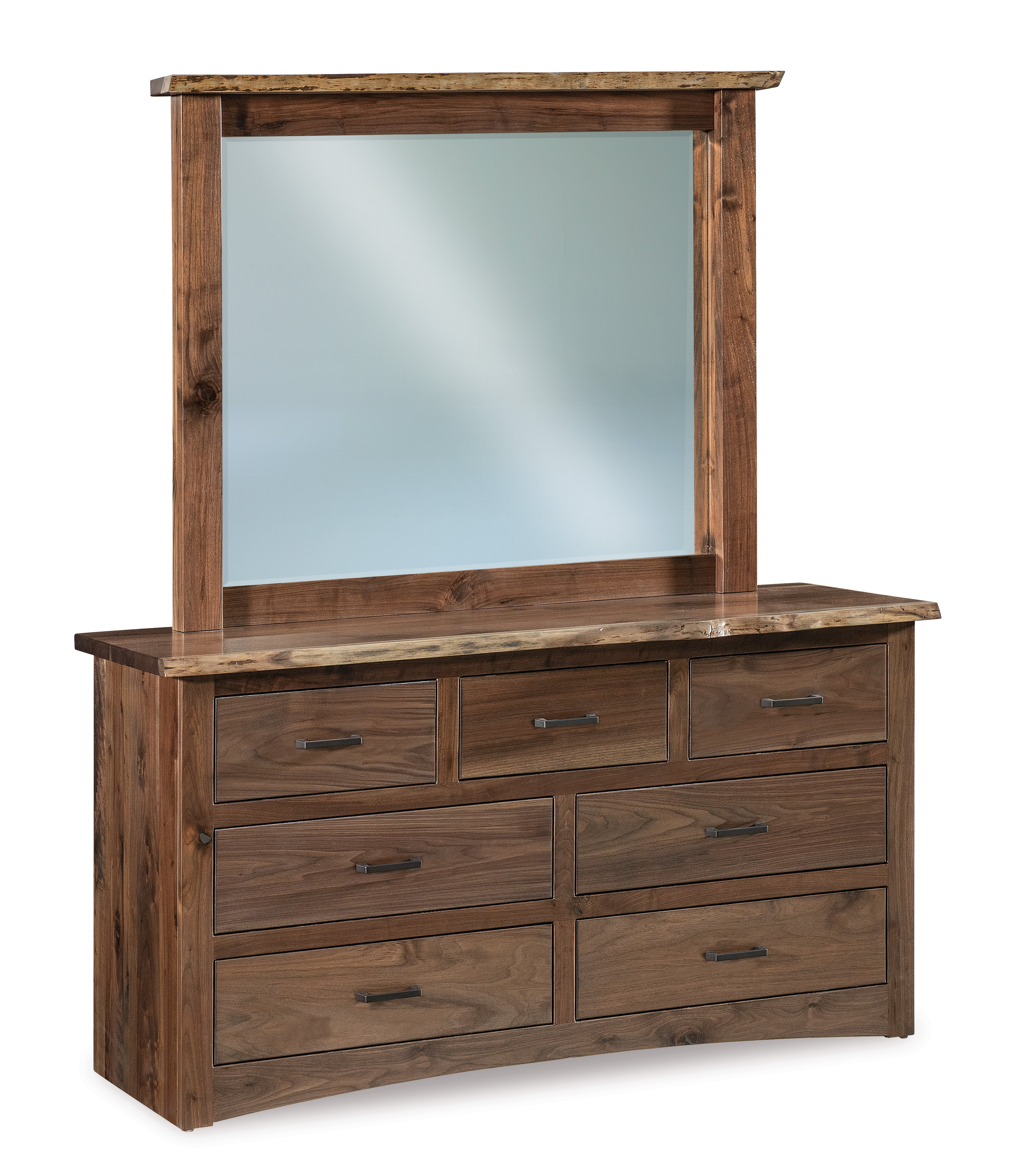 american made amish live edge seven drawer dresser with mirror