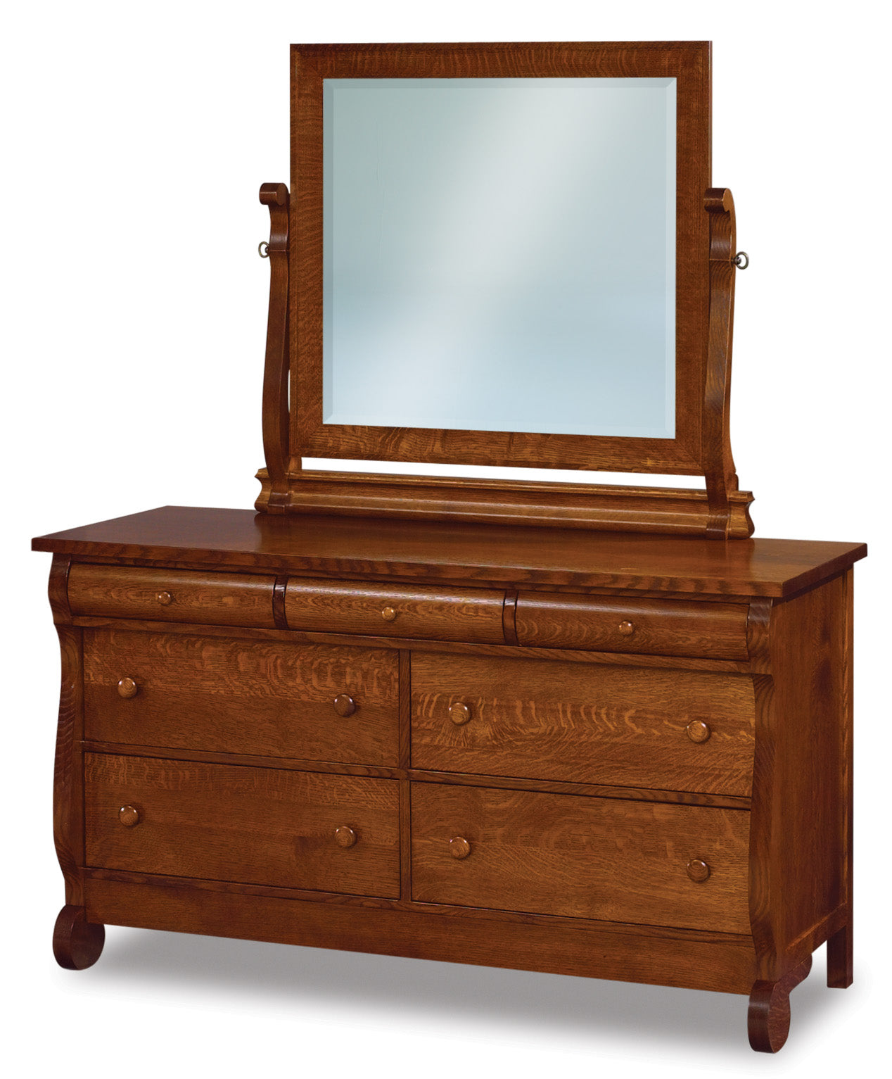 american made amish old classic sleigh seven drawer dresser with mirror