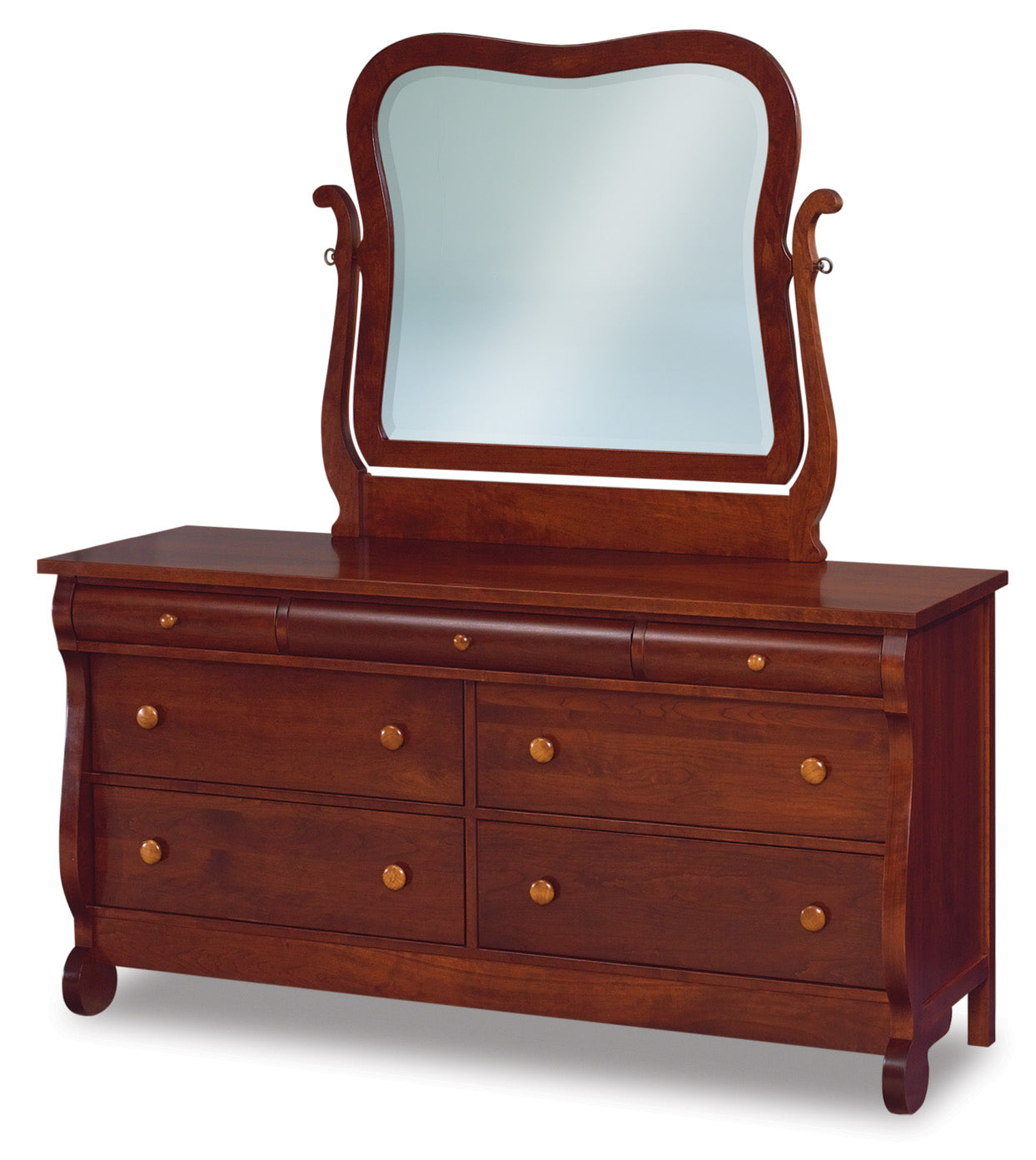 american made amish old classic sleigh seven drawer dresser with mirror