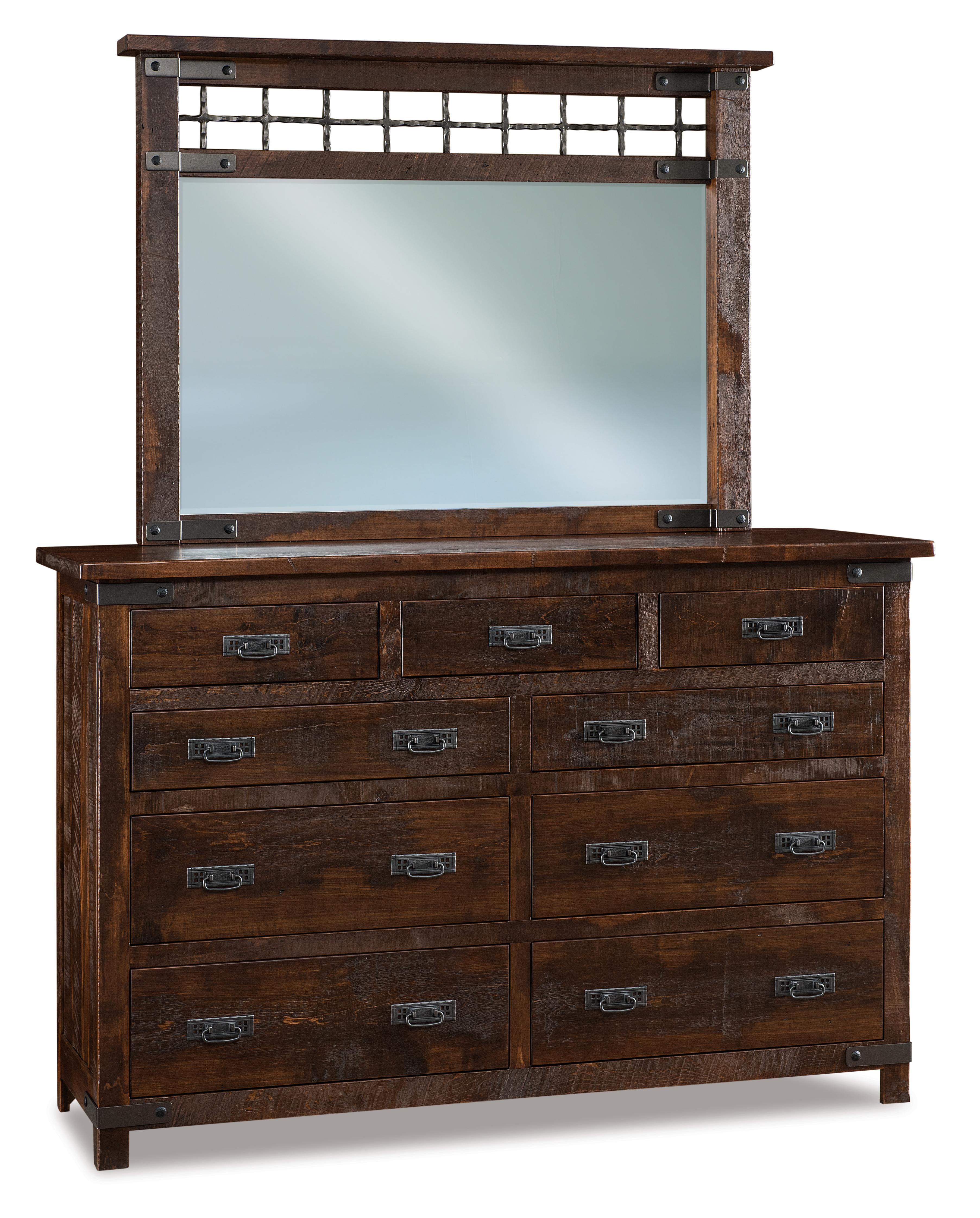 american made amish ironwood nine drawer dresser with mirror and metal accents