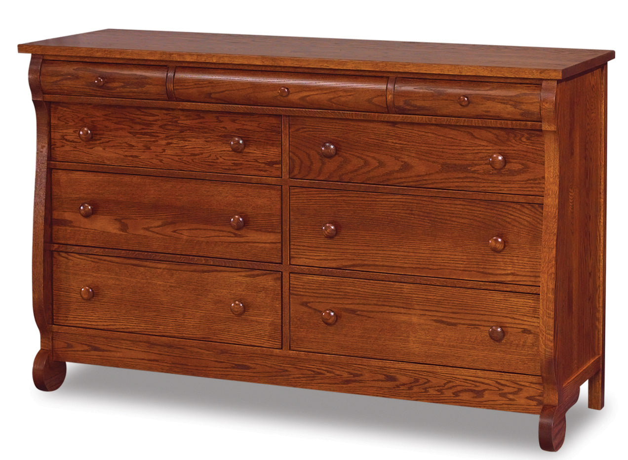 american made amish old classic sleigh nine drawer dresser