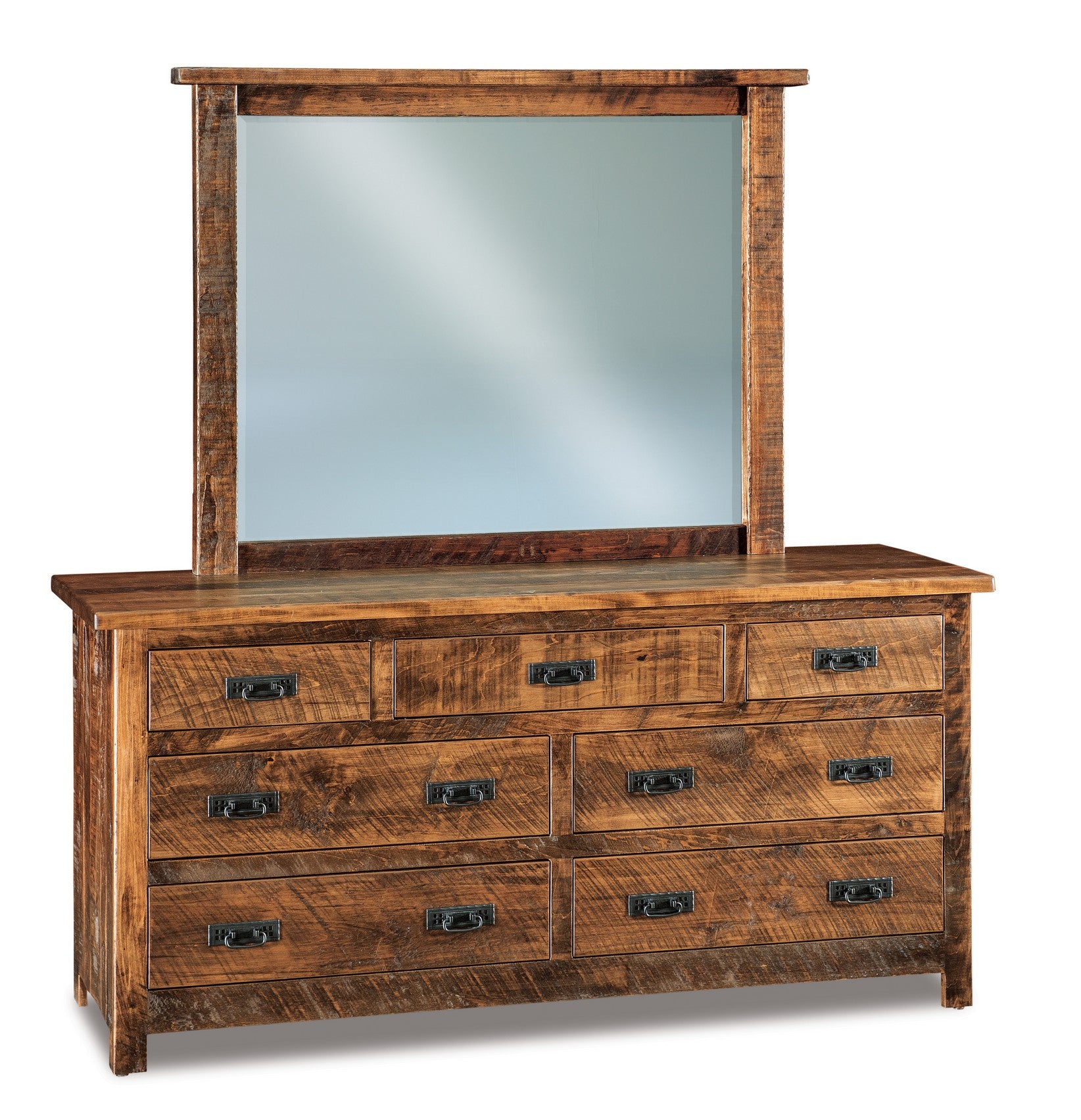 amish dumont rustic seven drawer dresser with mirror