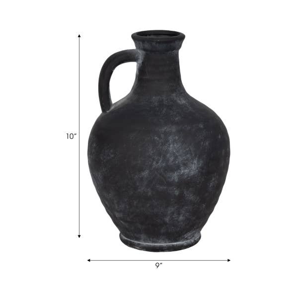 Black Weathered Terracotta Jug with Handle
