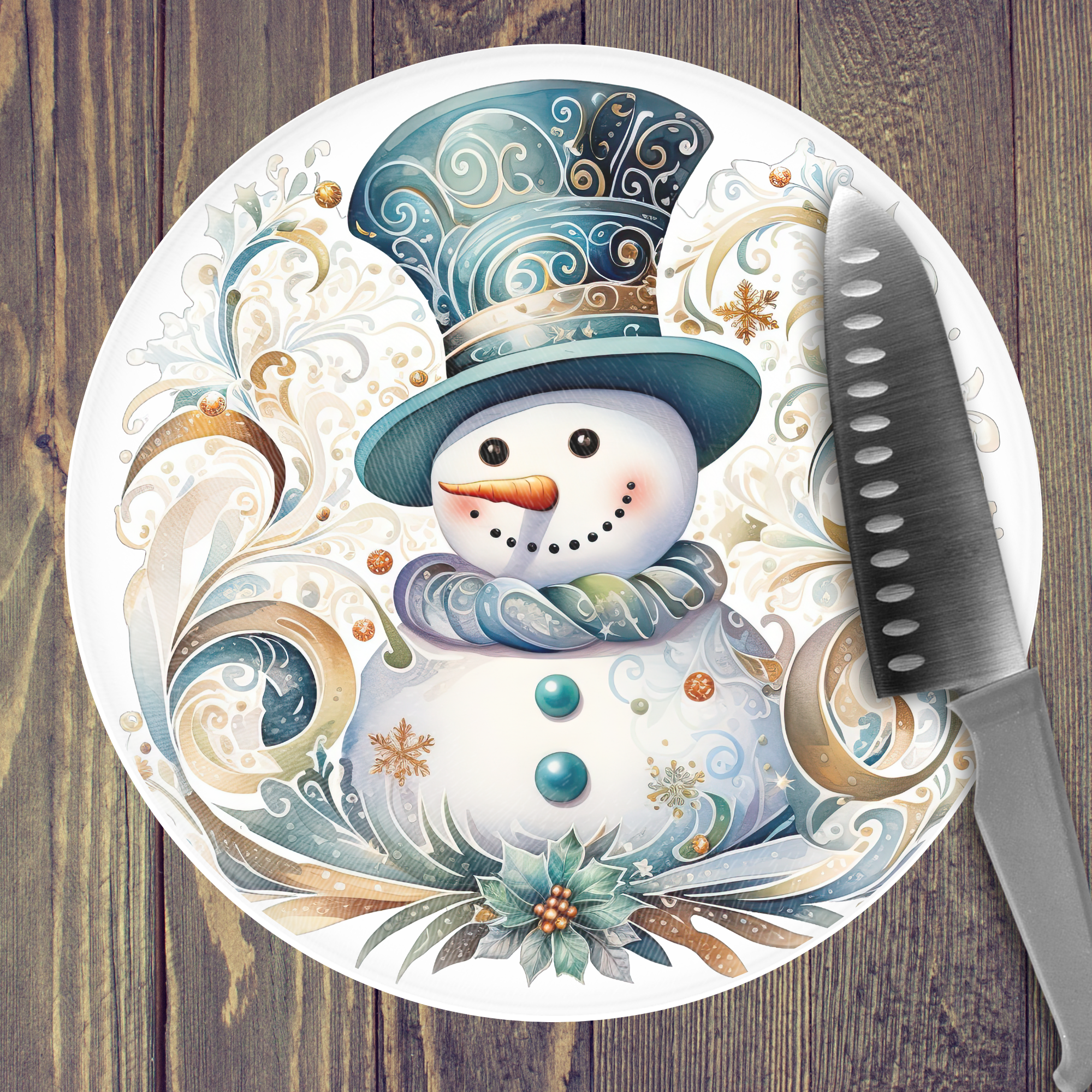 Snowman Charcuterie Tray, Glass Cutting Board