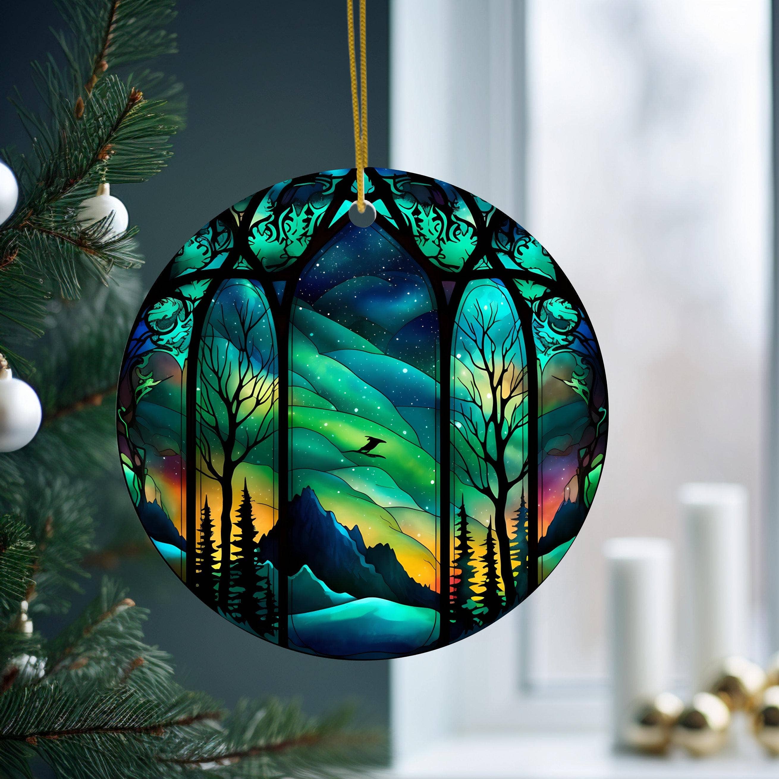 Northern Lights Stained Glass Christmas Ornament