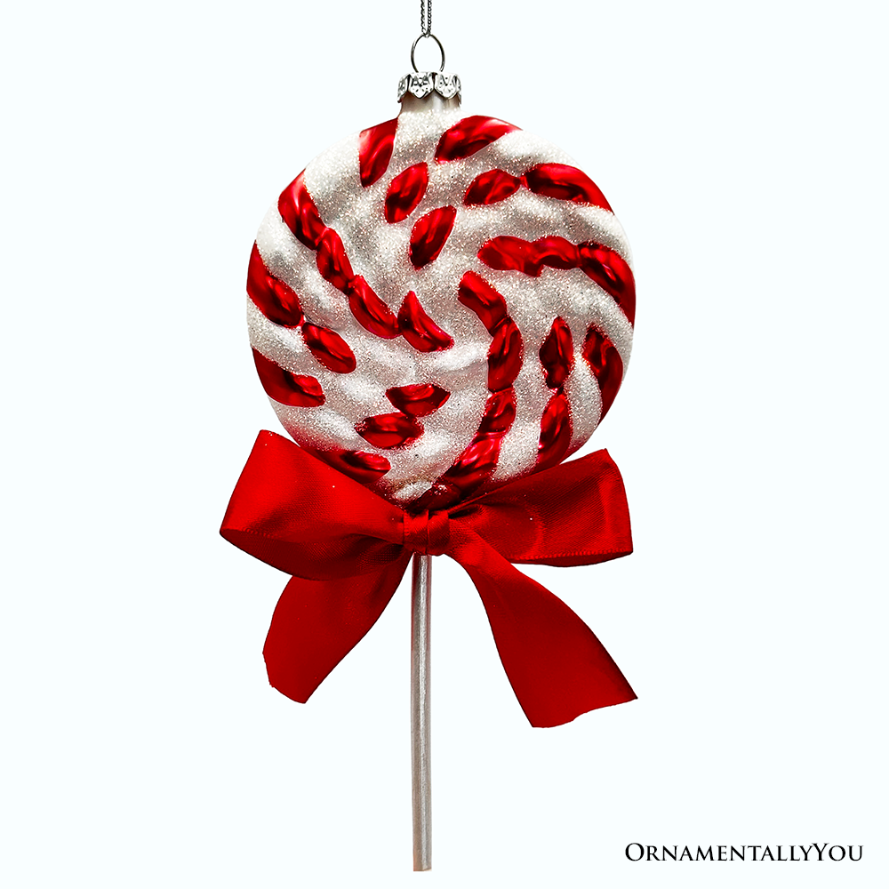 Red Swirl Lollipop Glass Ornament