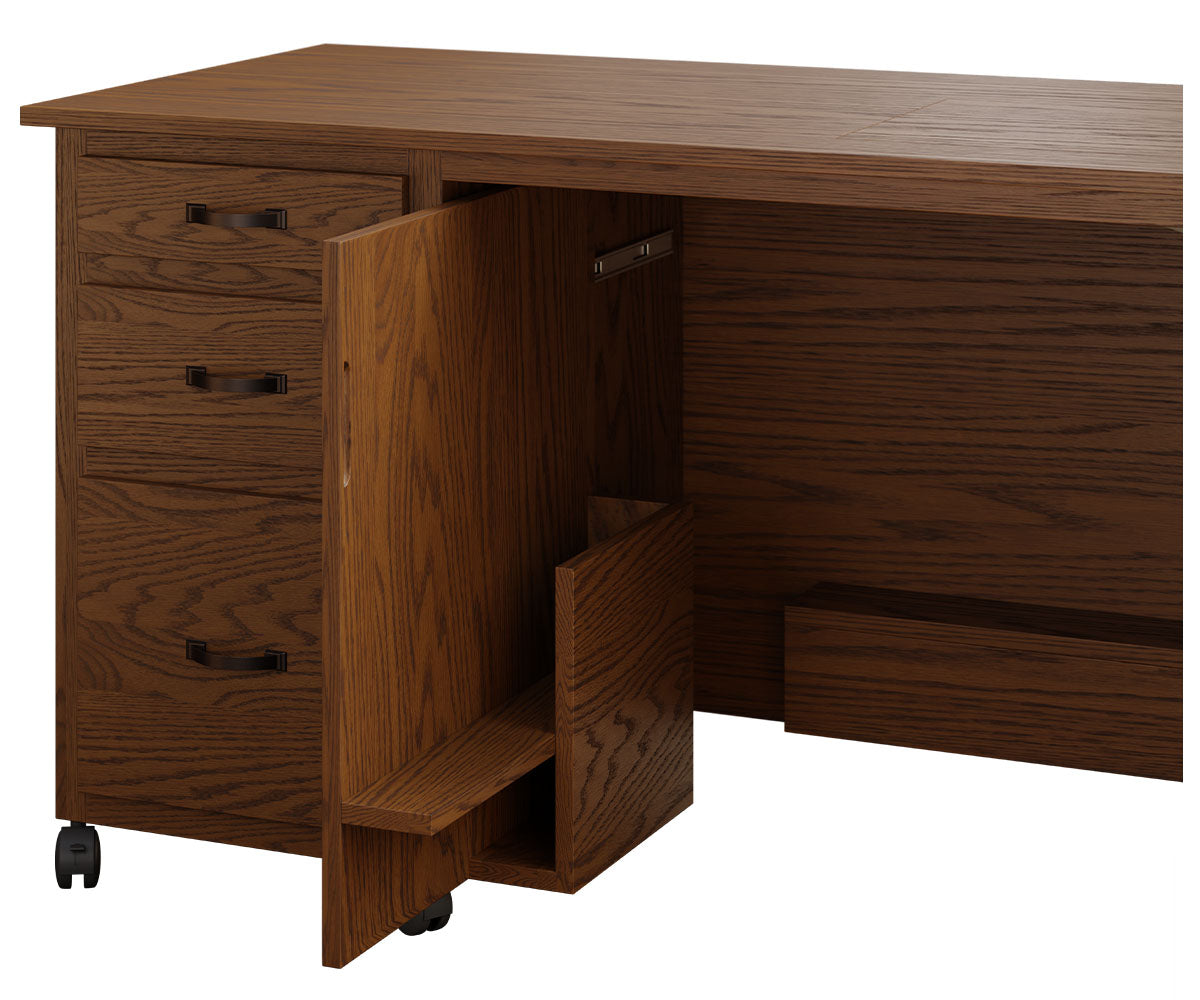 flat top sewing cabinet in oak with fruitwood stain
